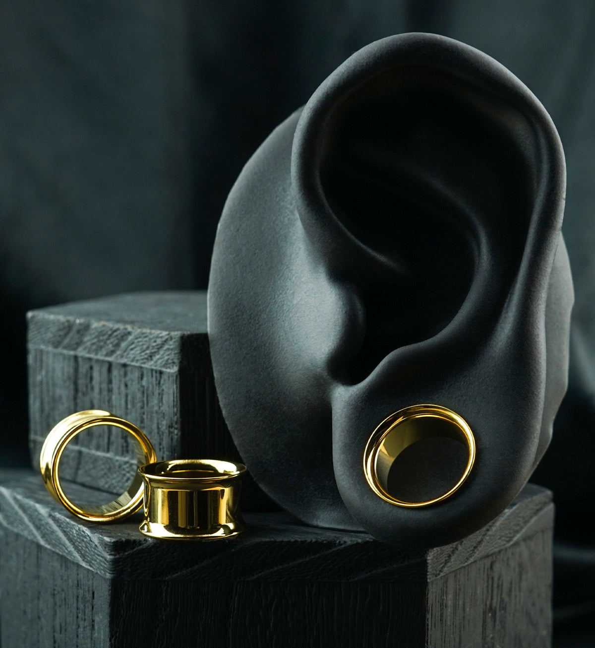 Gold PVD Double Flare Titanium Ear Tunnels