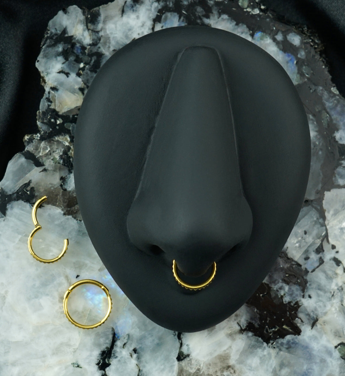 Gold PVD Double Stacked Studded Titanium Hinged Segment Ring
