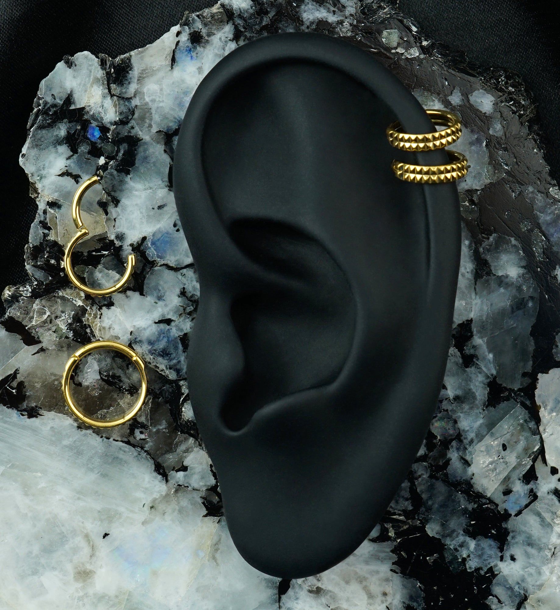 Gold PVD Double Stacked Studded Titanium Hinged Segment Ring