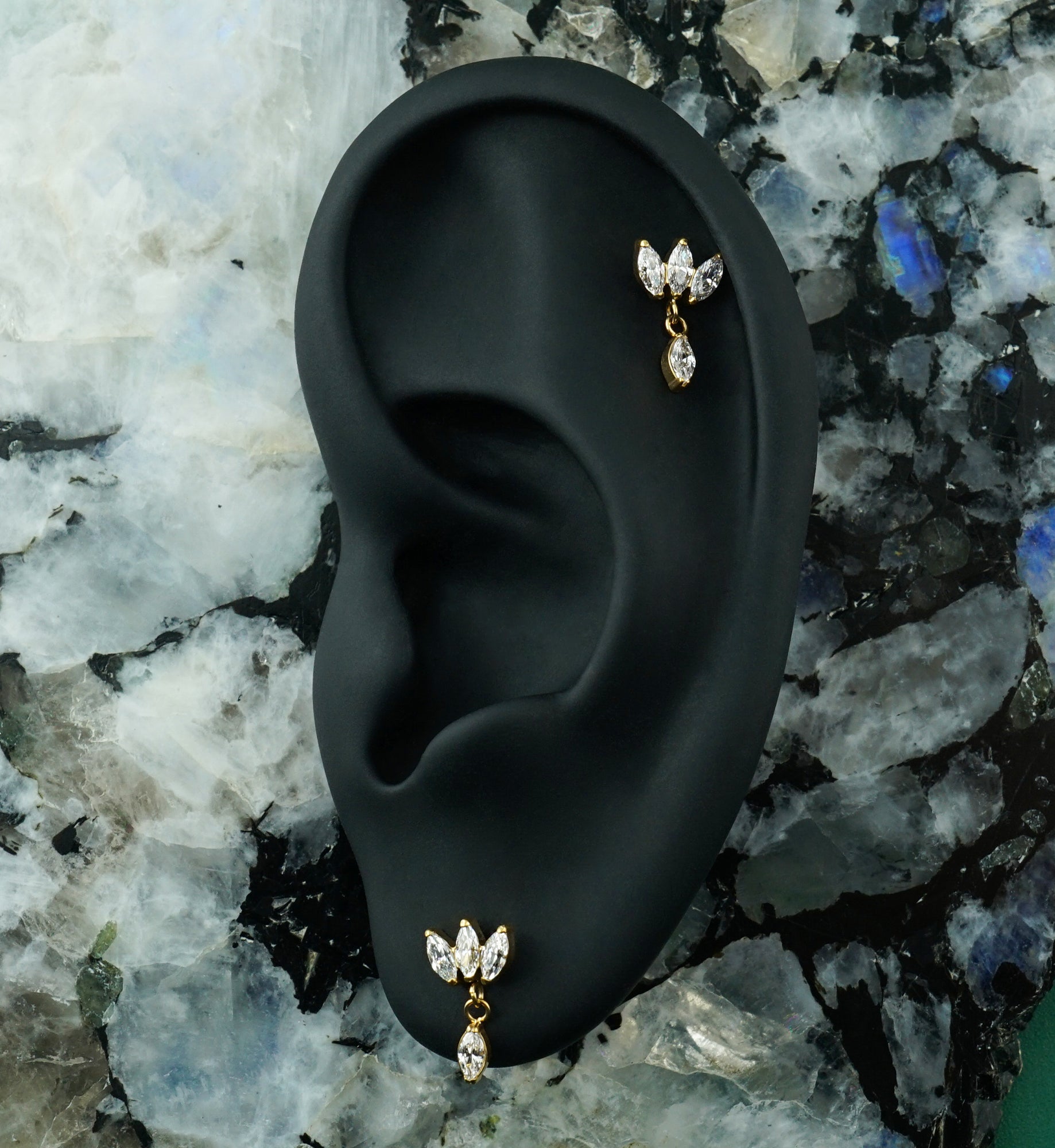 Gold PVD Empress Drop Clear CZ Dangle Titanium Threadless Top