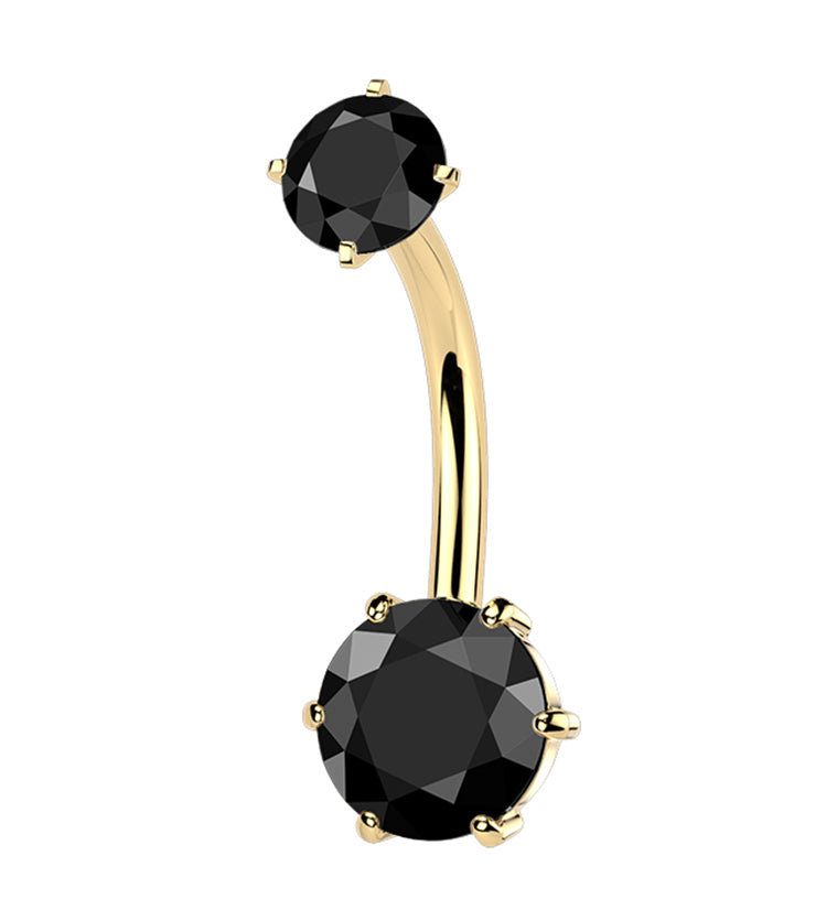 Gold PVD Faceted Black CZ Stainless Steel Internally Threaded Belly Button Ring