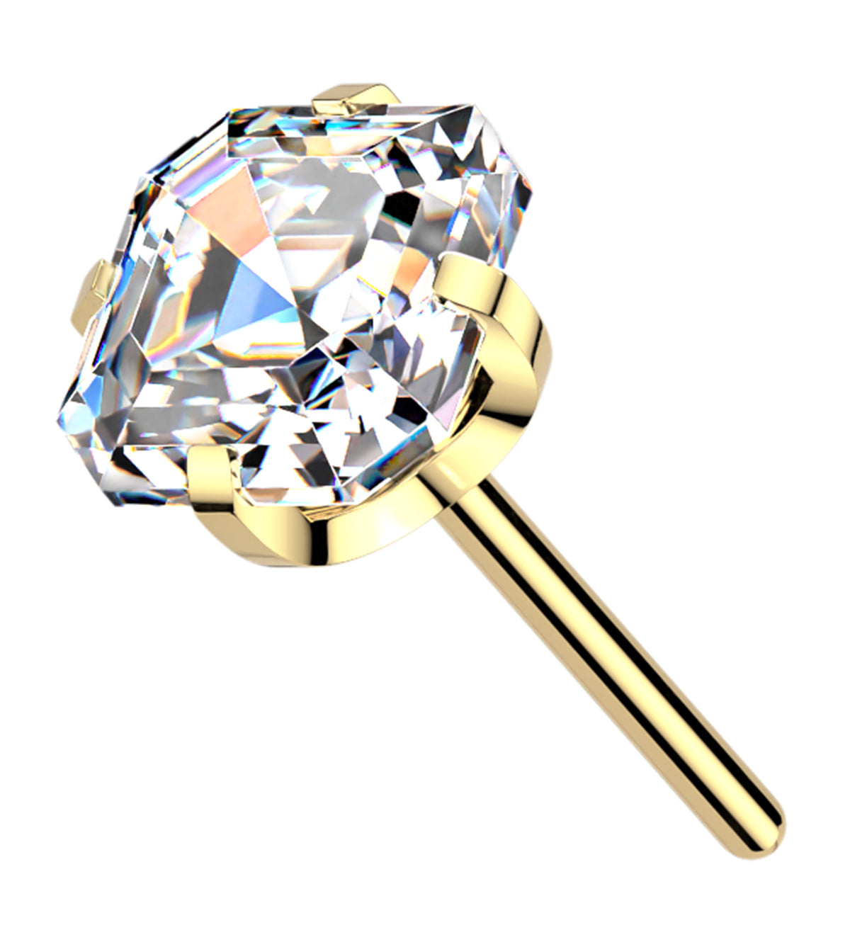 Gold PVD Faceted Square Clear CZ Titanium Threadless Top by Urban Body Jewelry