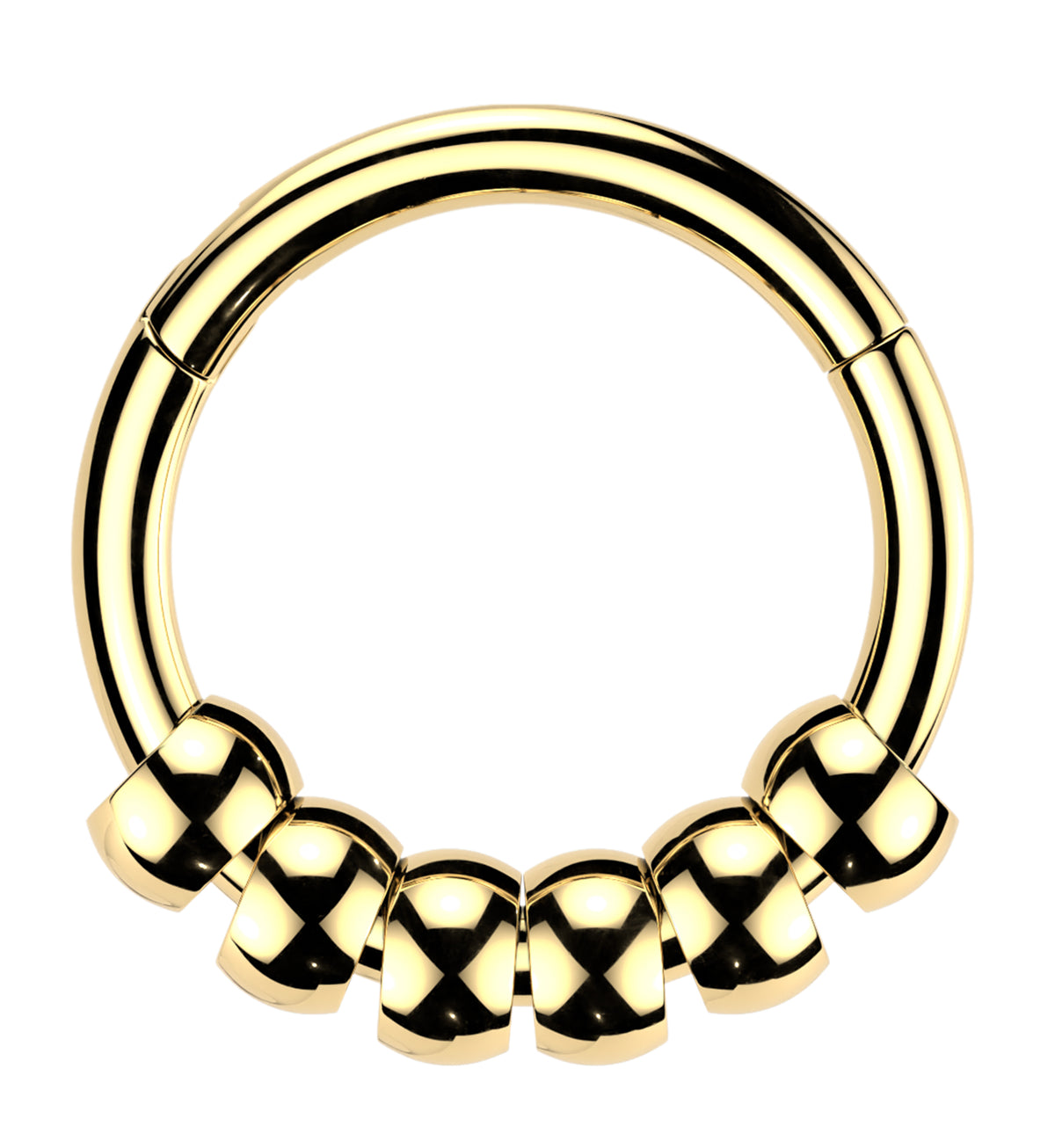 Gold PVD Fixed Six Bead Stainless Steel Hinged Segment Ring