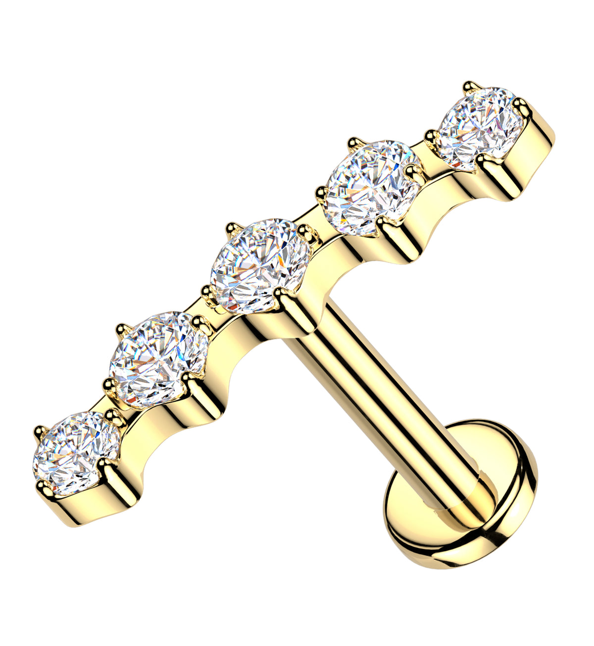 Gold PVD Flex Clear CZ Internally Threaded Stainless Steel Labret