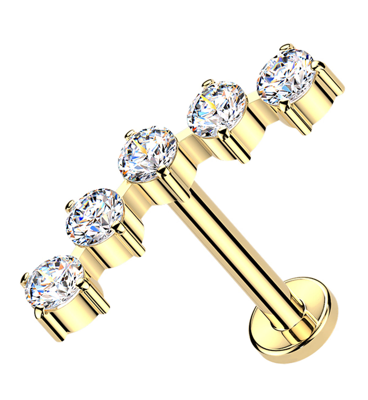 Gold PVD Flex Clear CZ Threadless Titanium Labret