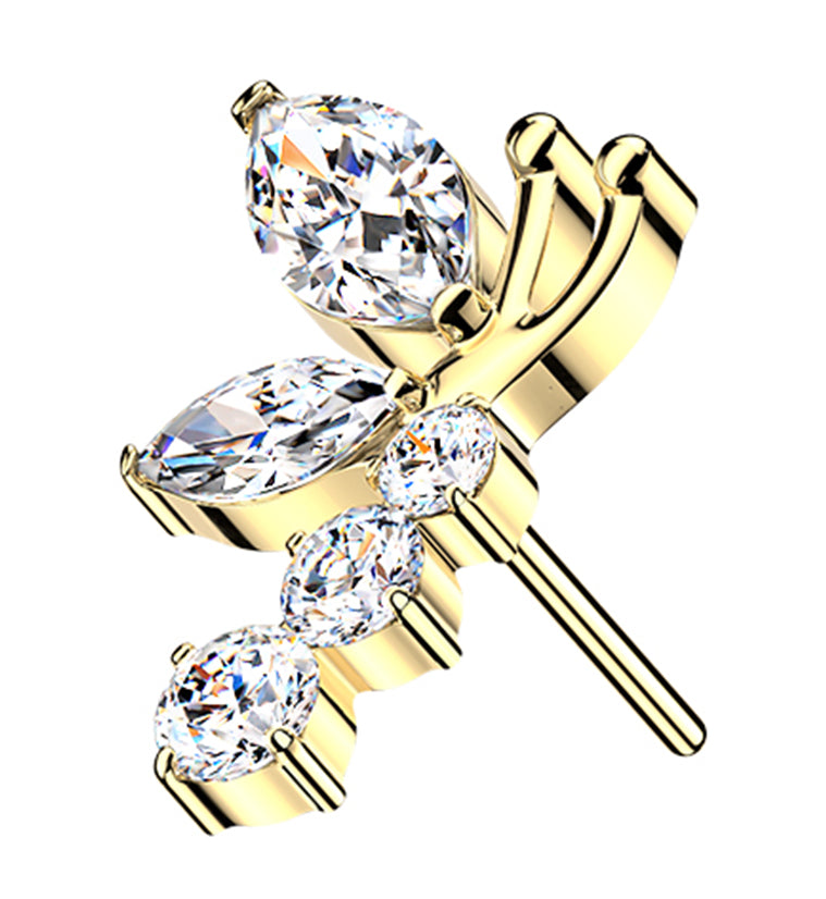 Gold PVD Flitting Dragonfly CZ Titanium Threadless Top