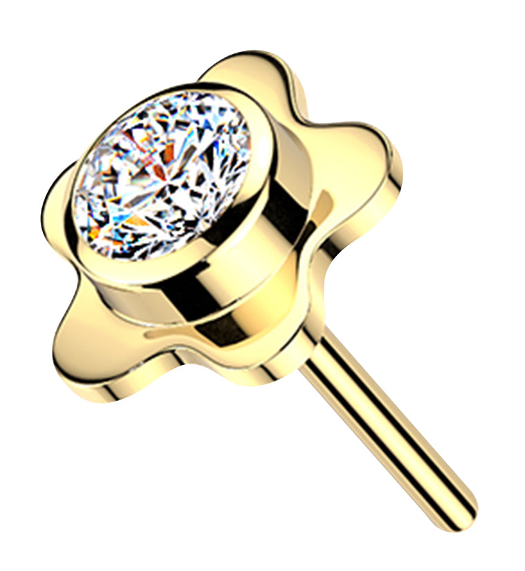Gold PVD Floral Pop Clear CZ Titanium Threadless Top