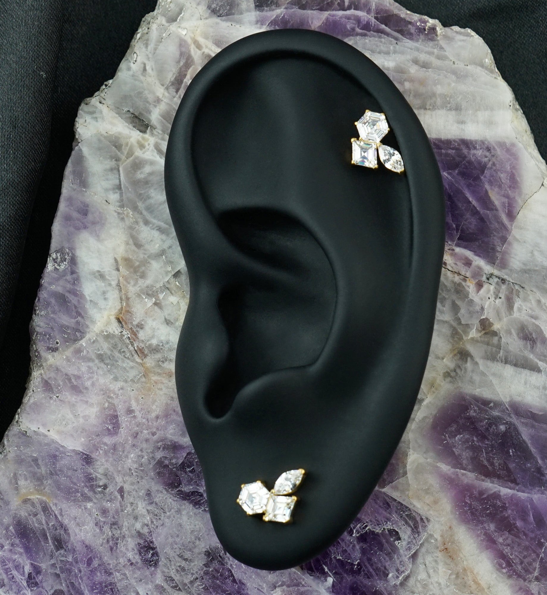 Gold PVD Geo Mosaic CZ Titanium Threadless Top