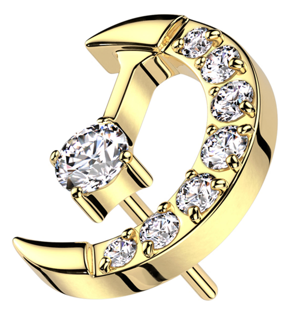 Gold PVD Half Moon Clear CZ Drop Titanium Threadless Top