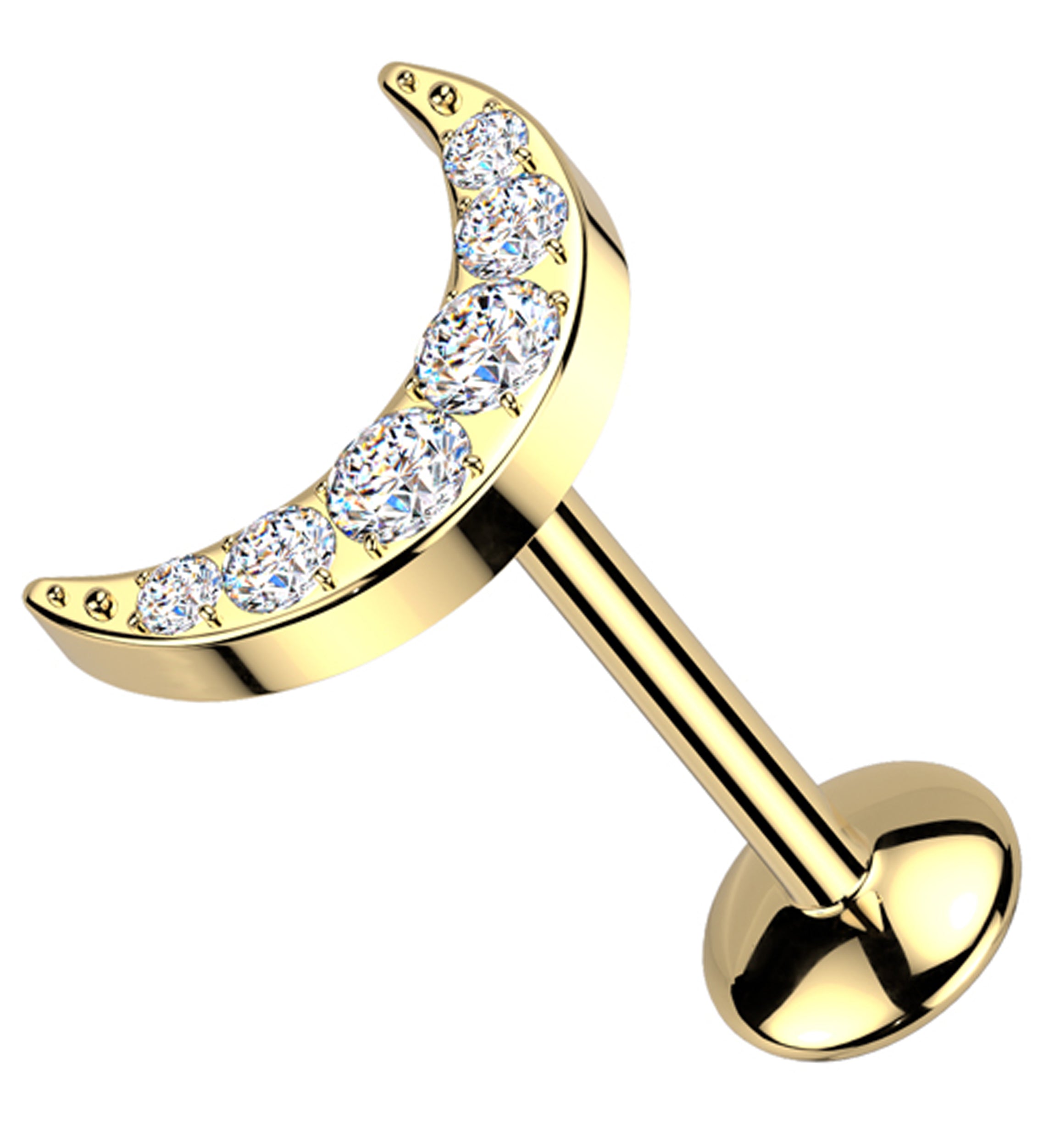 Gold PVD Half Moon Clear CZ Titanium Convex Disk Labret