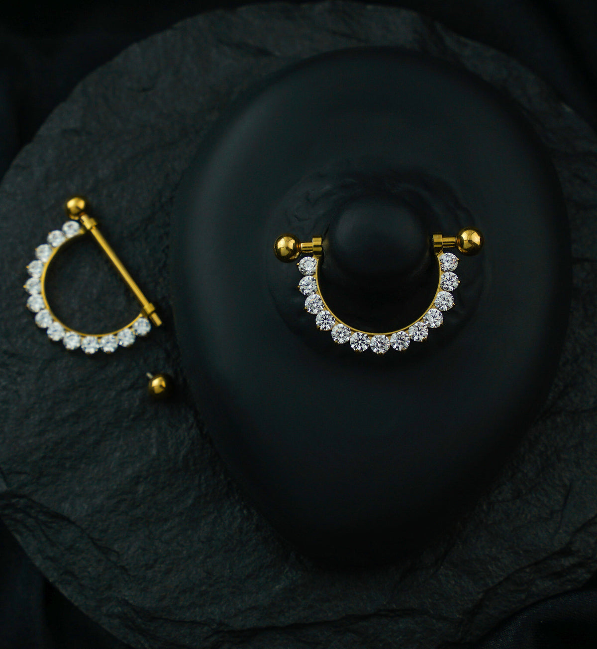 Gold PVD Halo Clear CZ Internally Threaded Titanium Nipple Barbells