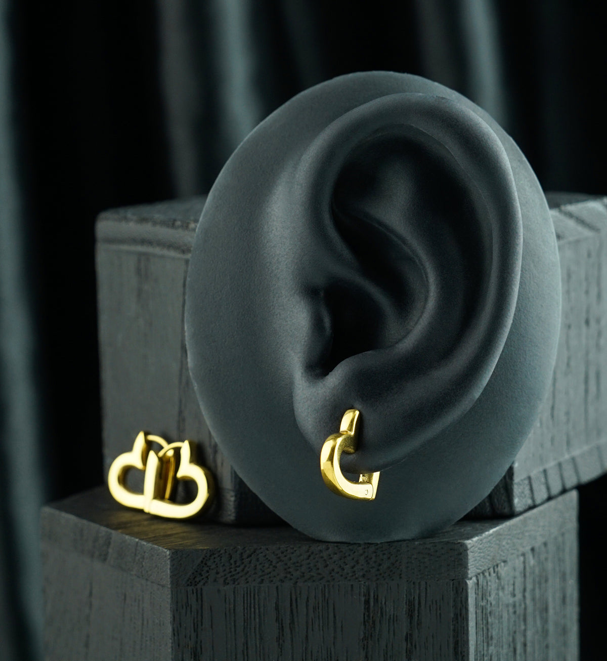 Gold PVD Heart Shaped Stainless Steel Hinged Hoop Huggie Earrings