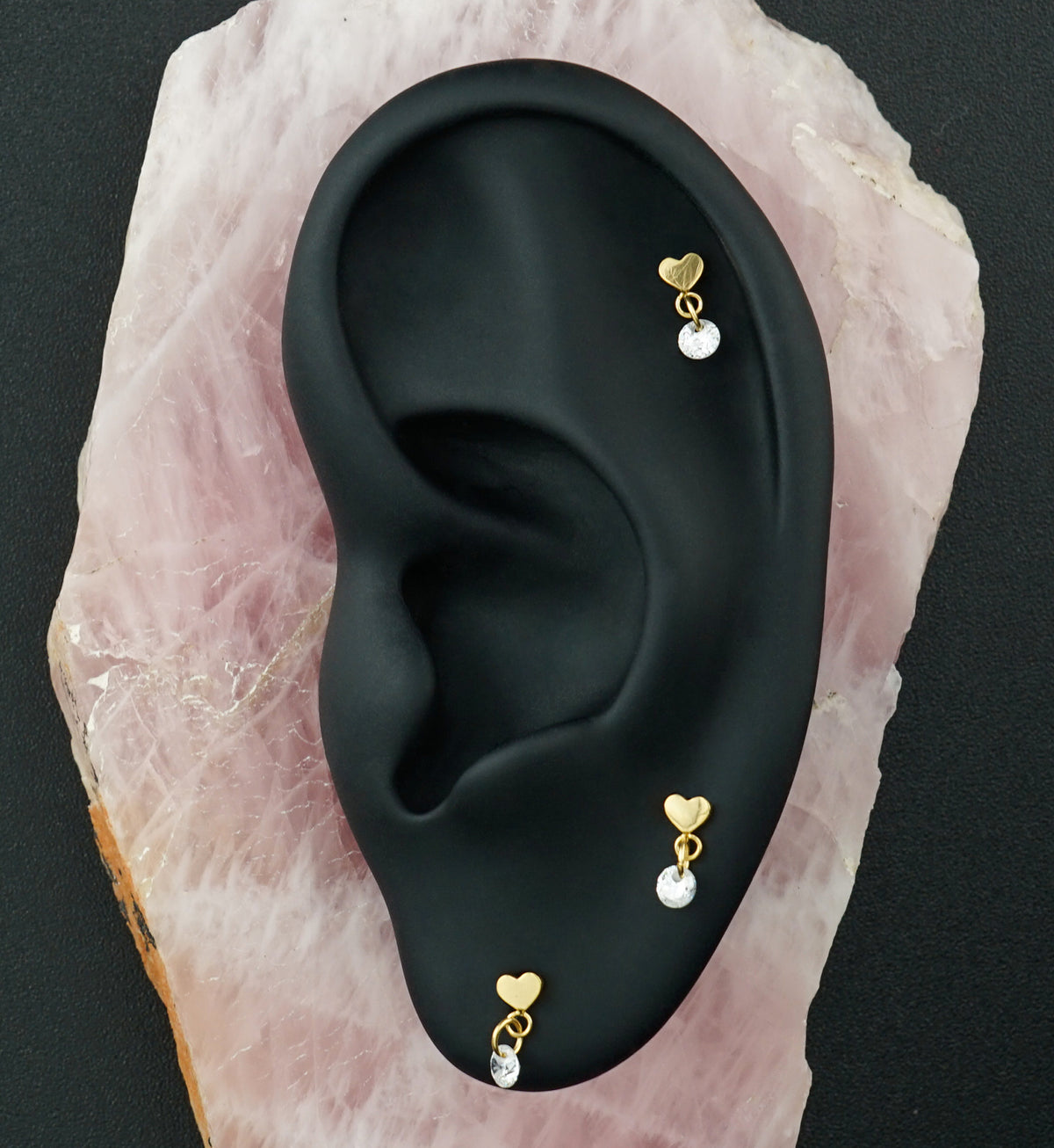 Gold PVD Heart With Clear CZ Dangle Titanium Threadless Top