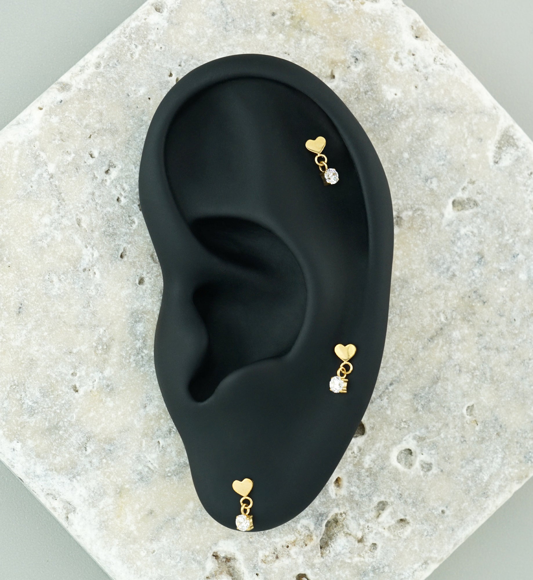 Gold PVD Heart With Round CZ Dangle Titanium Threadless Top