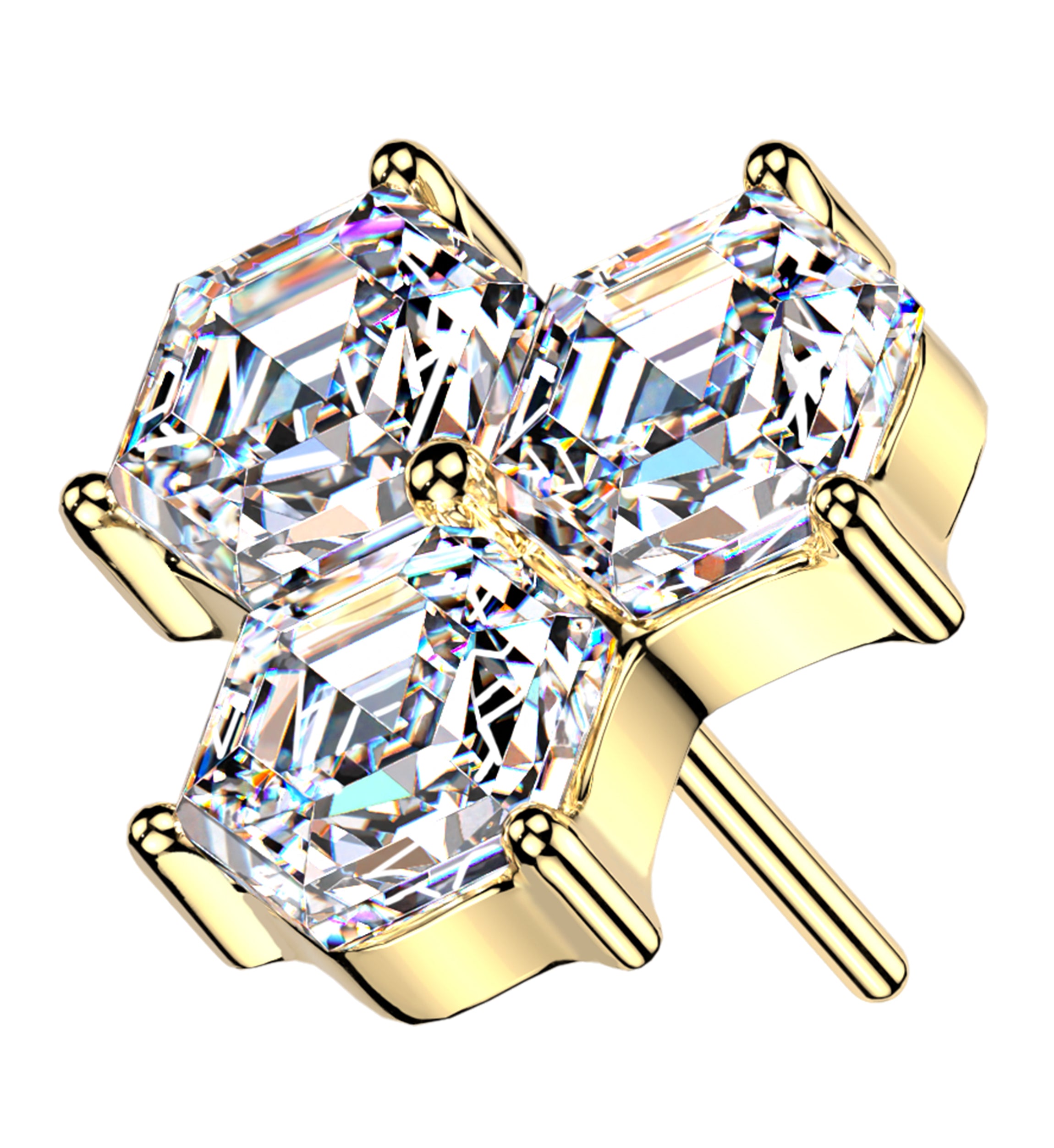 Gold PVD Honeycomb Clear CZ Titanium Threadless Top