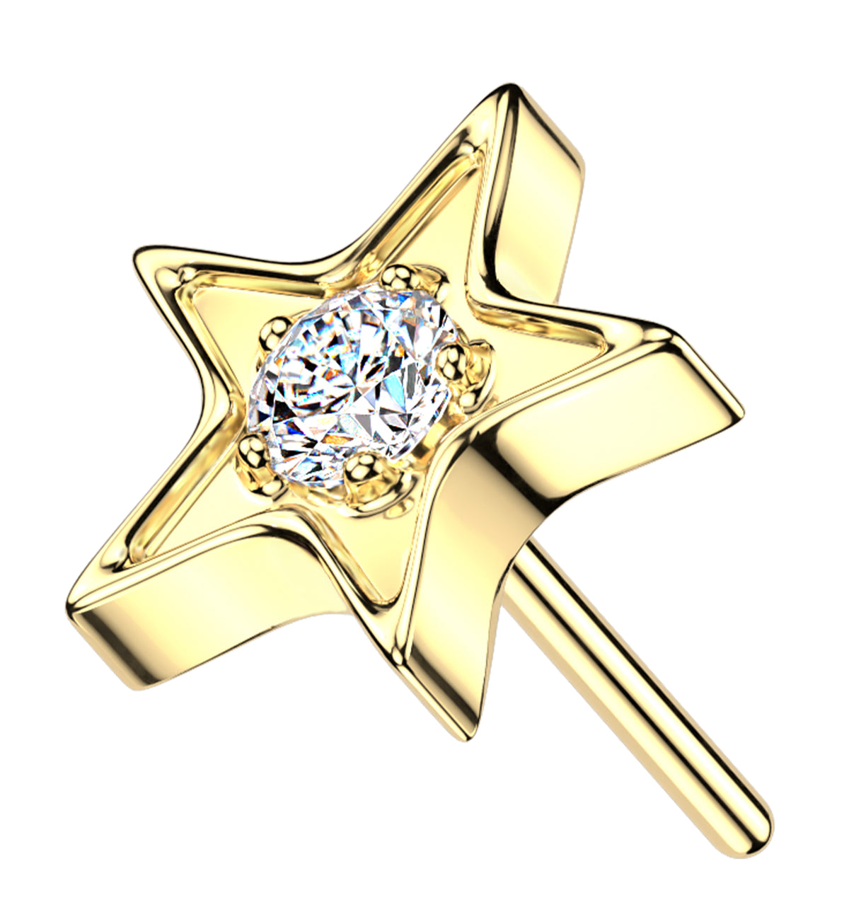 Gold PVD Icon Star CZ Titanium Threadless Top by Urban Body Jewelry