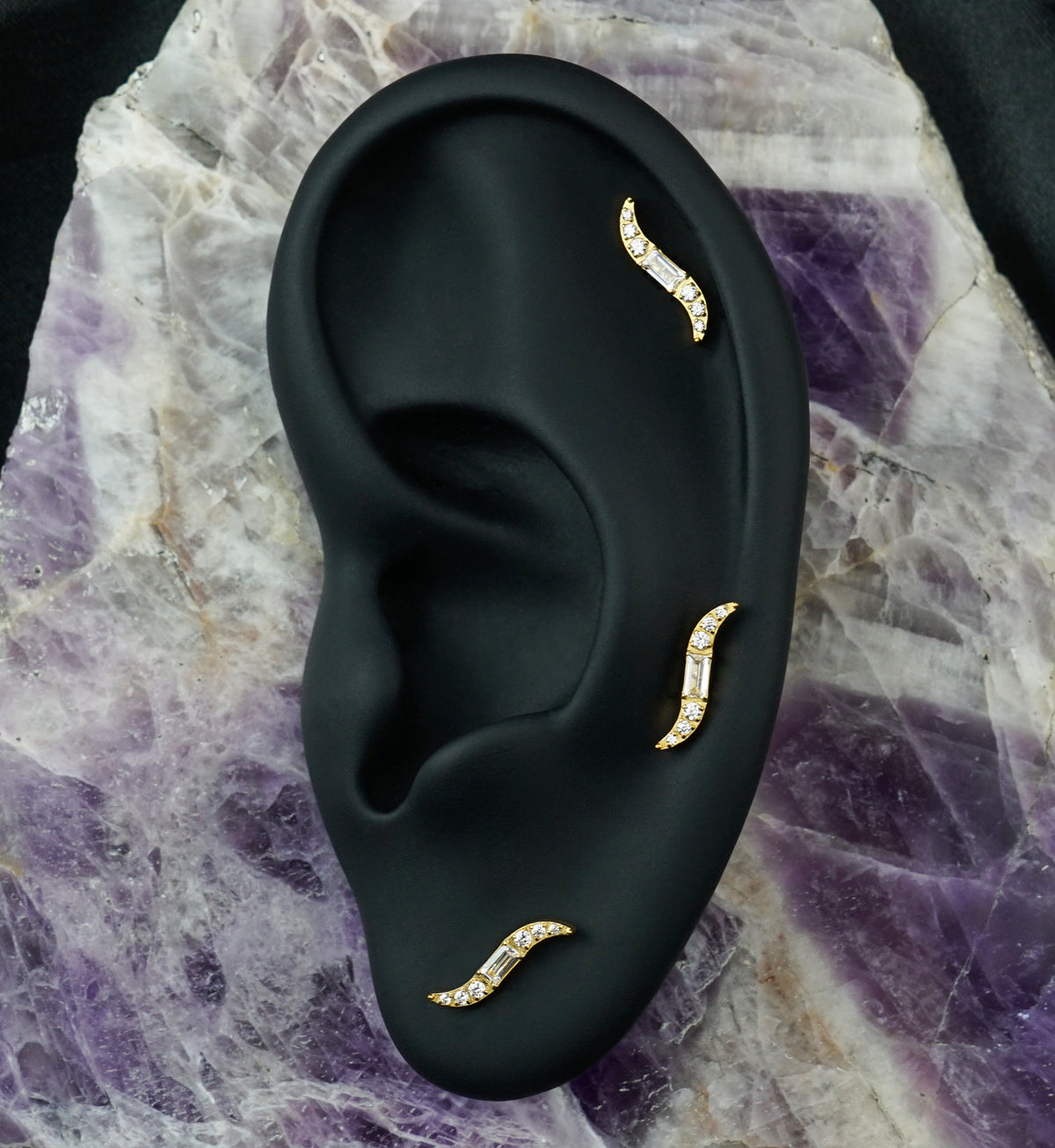 Gold PVD Integral Clear CZ Titanium Threadless Top
