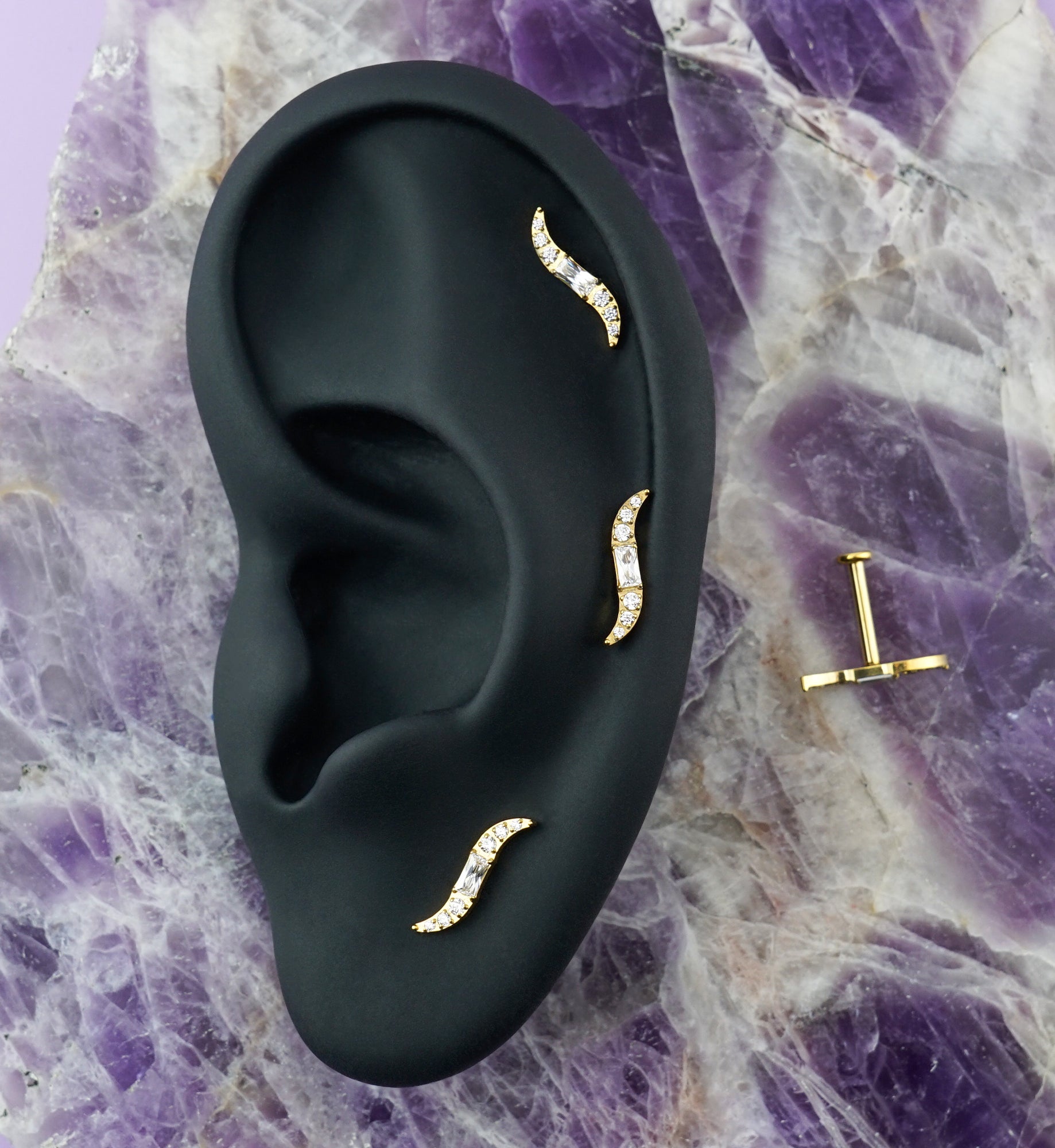 Gold PVD Integral CZ Titanium Internally Threaded Labret