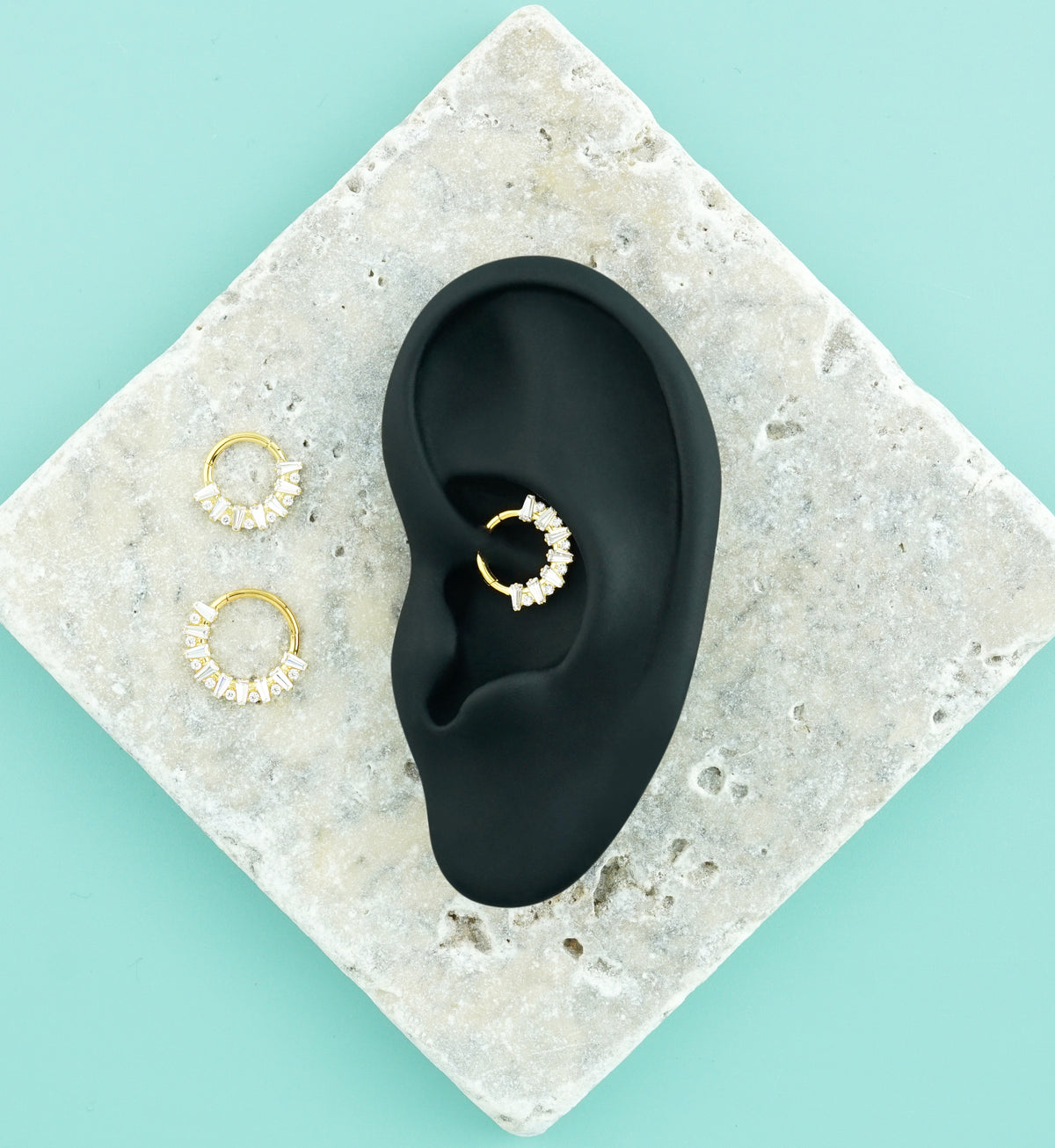 24kt Gold PVD Jagged Clear CZ Titanium Hinged Segment Ring