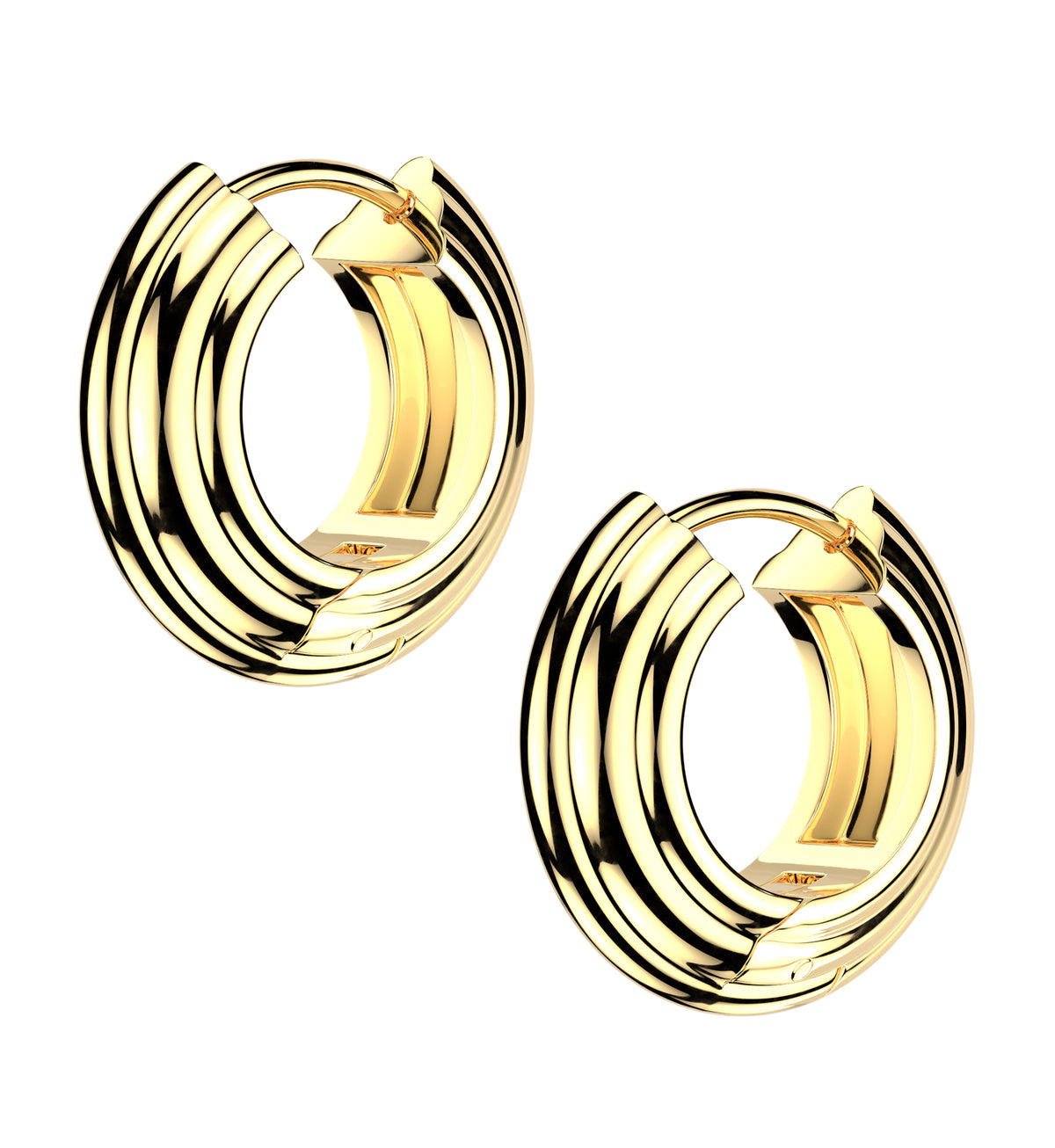 Gold PVD Layers Stainless Steel Hinged Hoop Huggie Earrings
