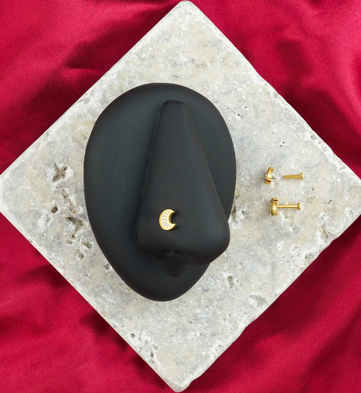 Gold PVD Lunar Eclipse CZ Internally Threaded Stainless Steel Labret