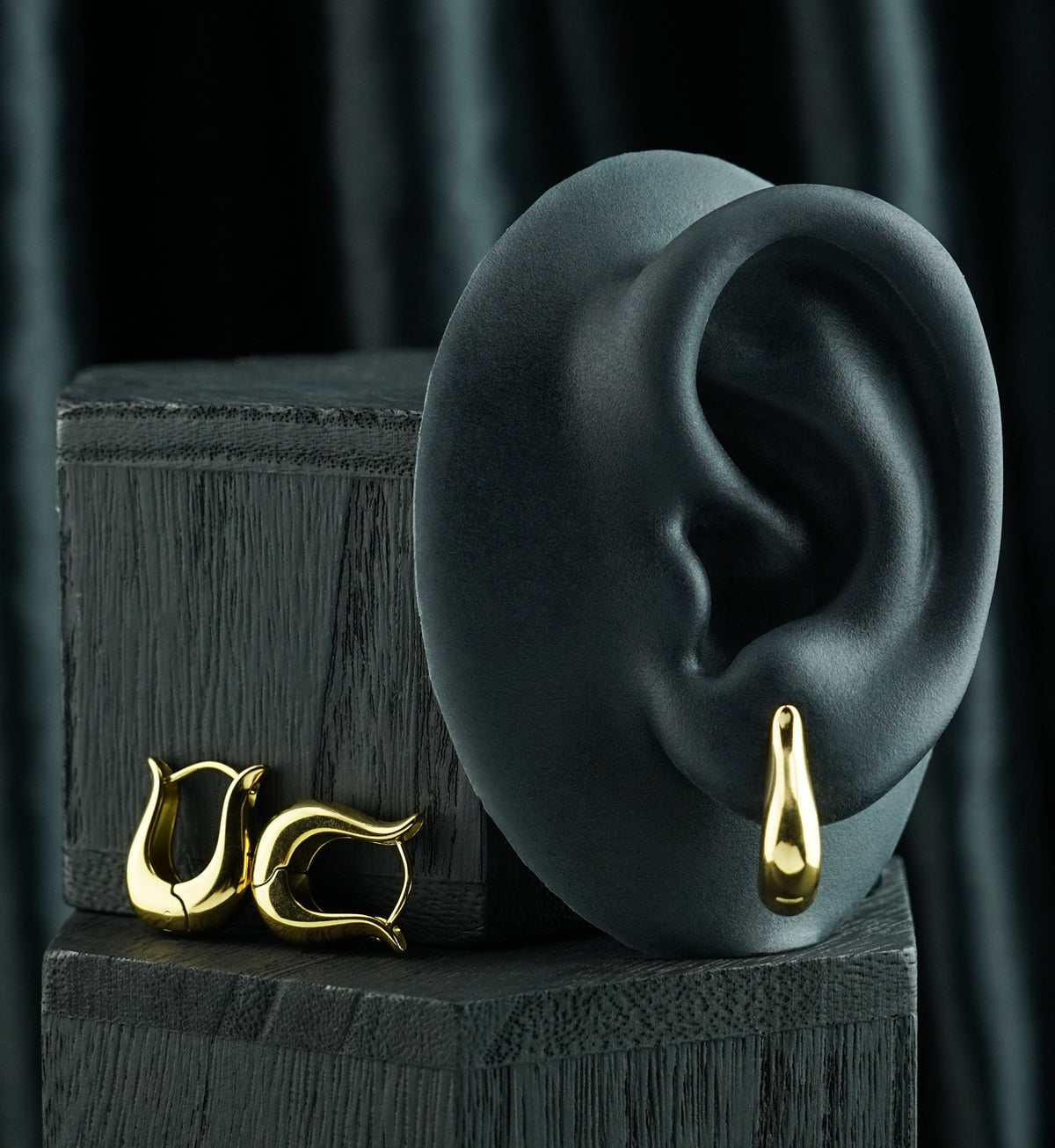 Gold PVD Lyre Stainless Steel Hinged Hoop Earrings