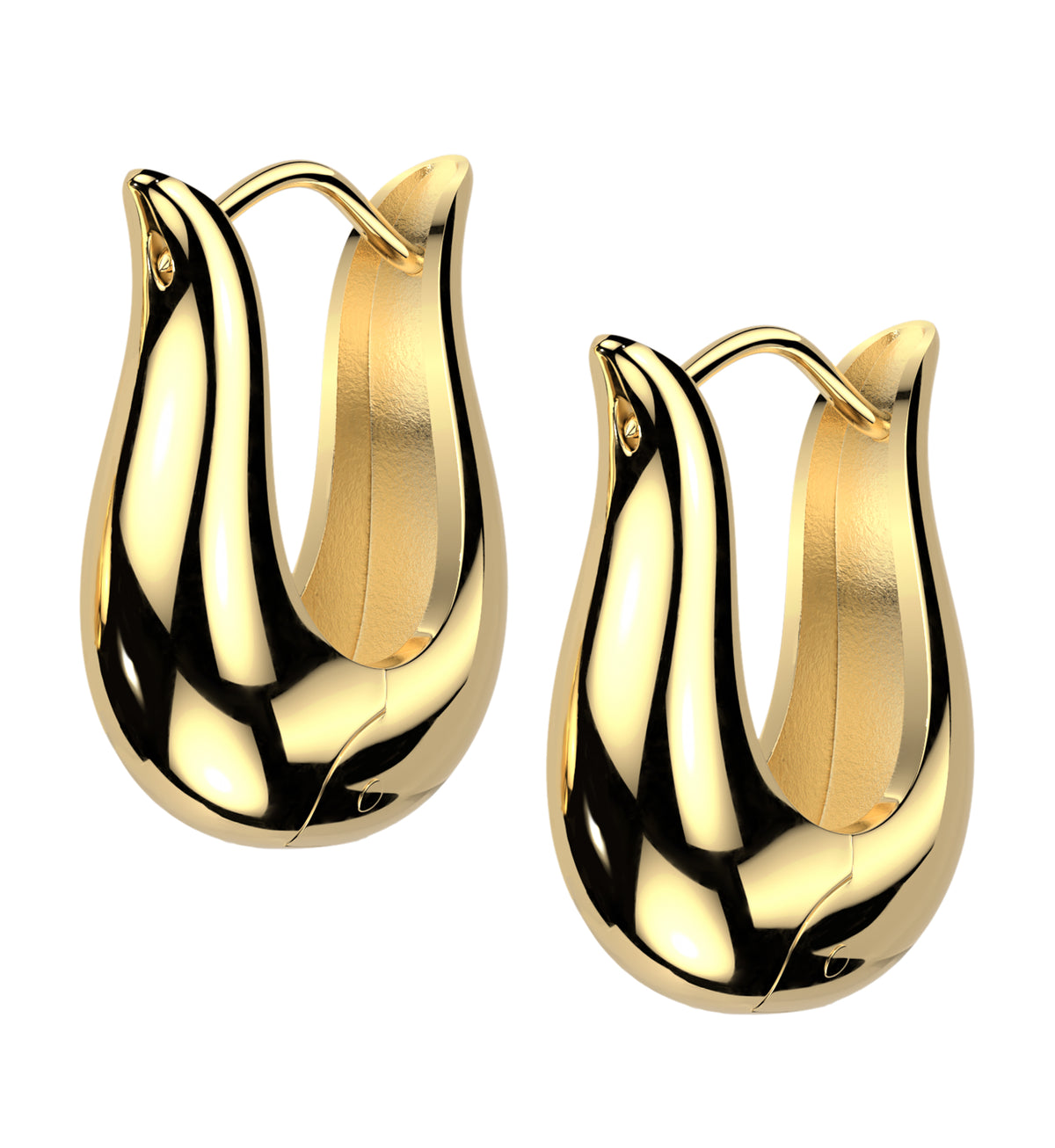 Gold PVD Lyre Stainless Steel Hinged Hoop Earrings
