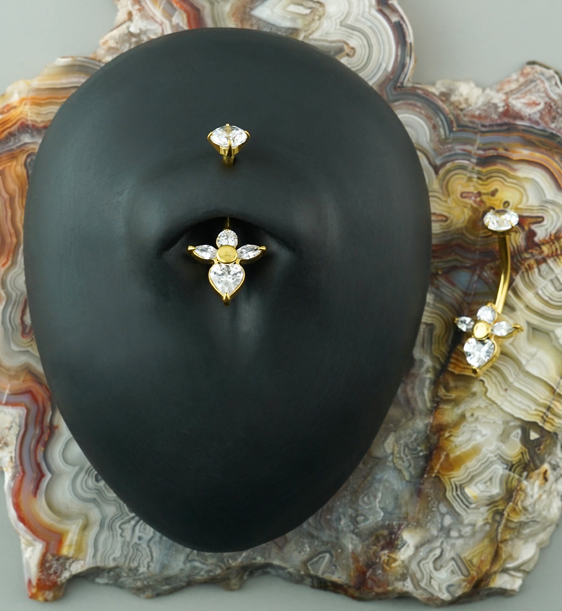 Gold PVD Majesty CZ Stainless Steel Internally Threaded Belly Button Ring