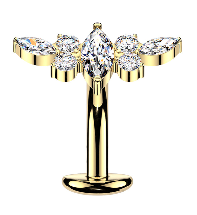 Gold PVD Marquise Half Crown CZ Titanium Threadless Floating Belly Button Ring by Urban Body Jewelry
