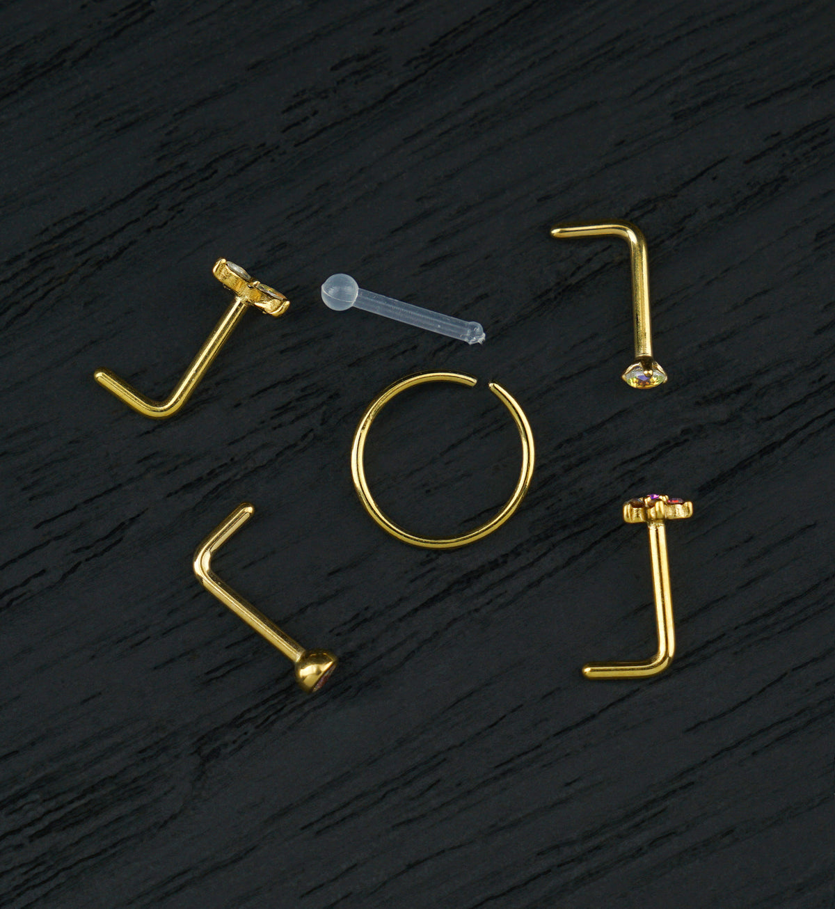 Gold PVD Meadow Rainbow Aurora CZ Stainless Steel L Bend/Stud/Hoop Variety Pack (6 Pack)