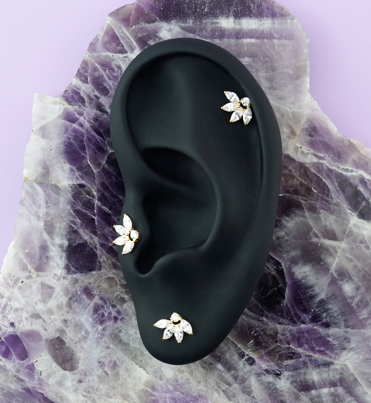 Gold PVD Mohawk CZ Titanium Threadless Top