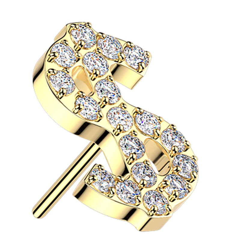 Gold PVD Money Sign CZ Titanium Threadless Top