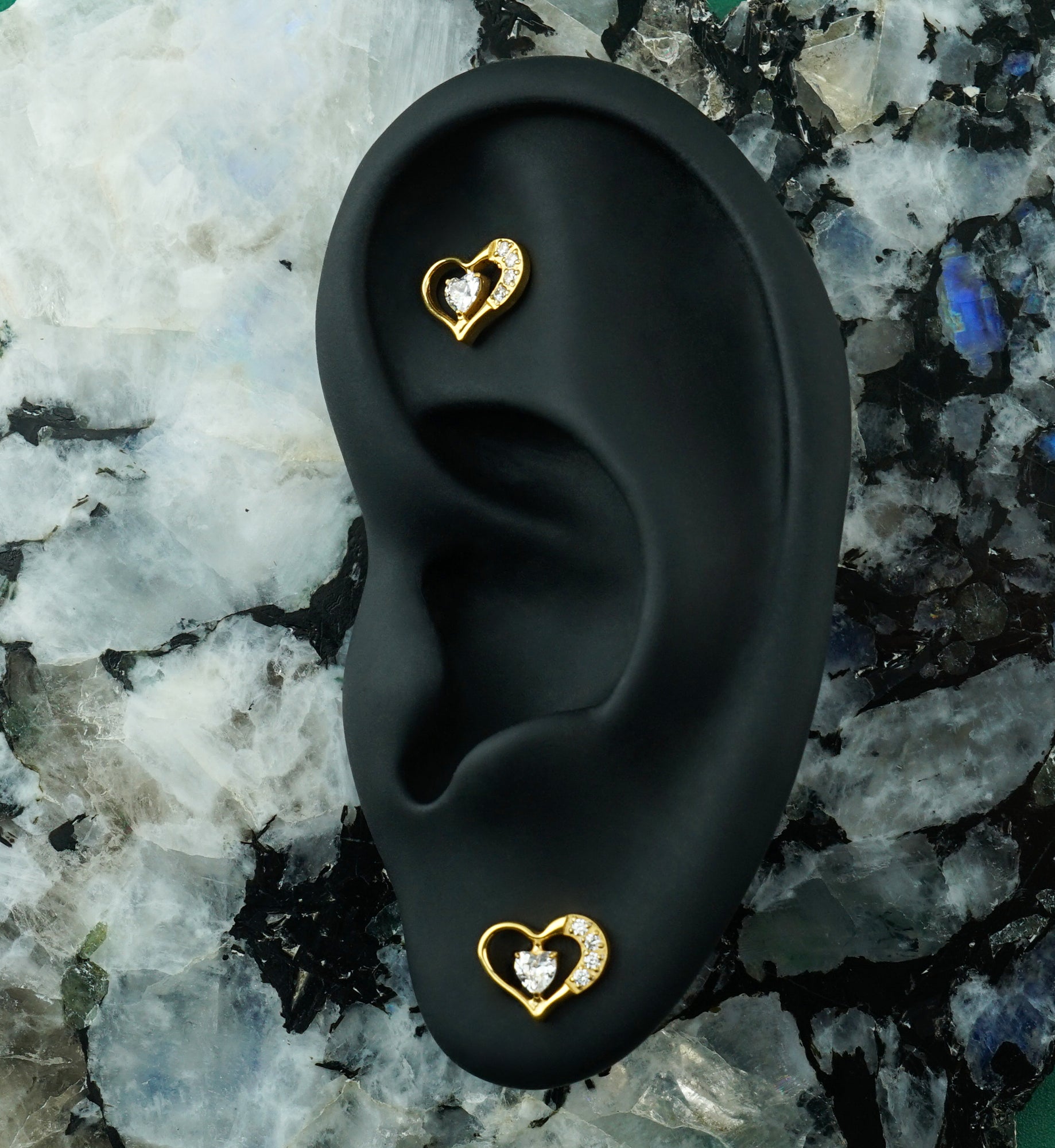 Gold PVD Open Heart CZ Titanium Threadless Top