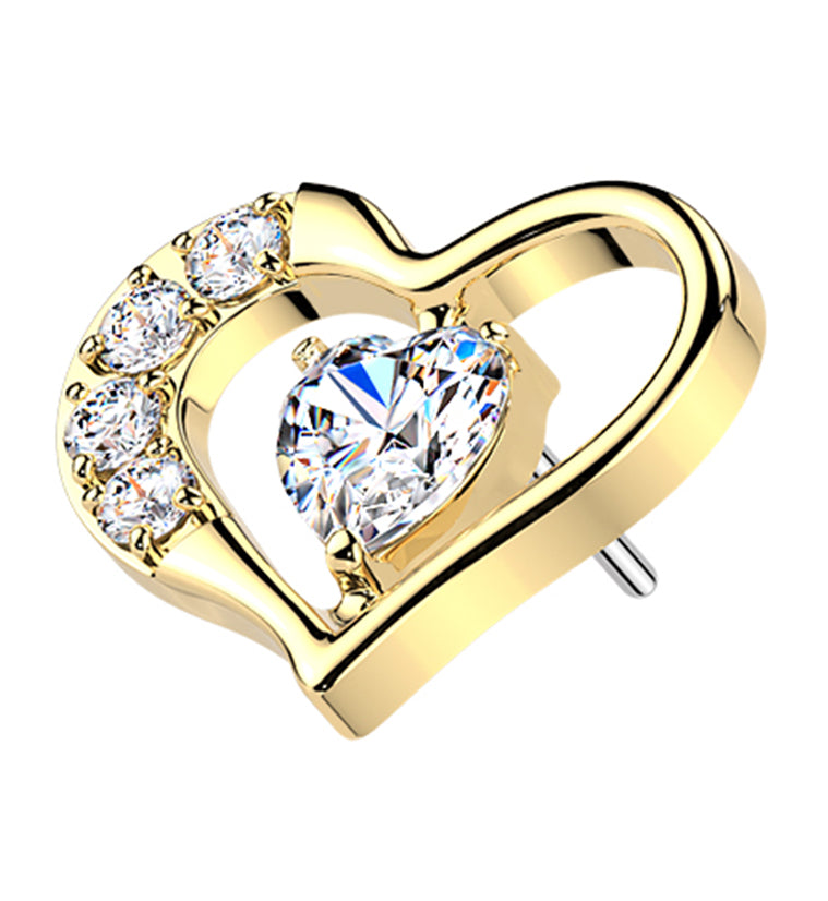 Gold PVD Open Heart CZ Titanium Threadless Top