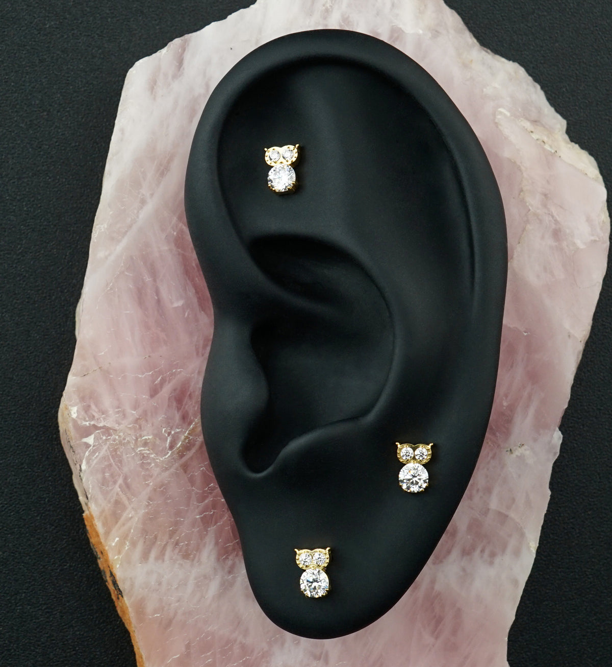 Gold PVD Owl Clear CZ Titanium Threadless Top