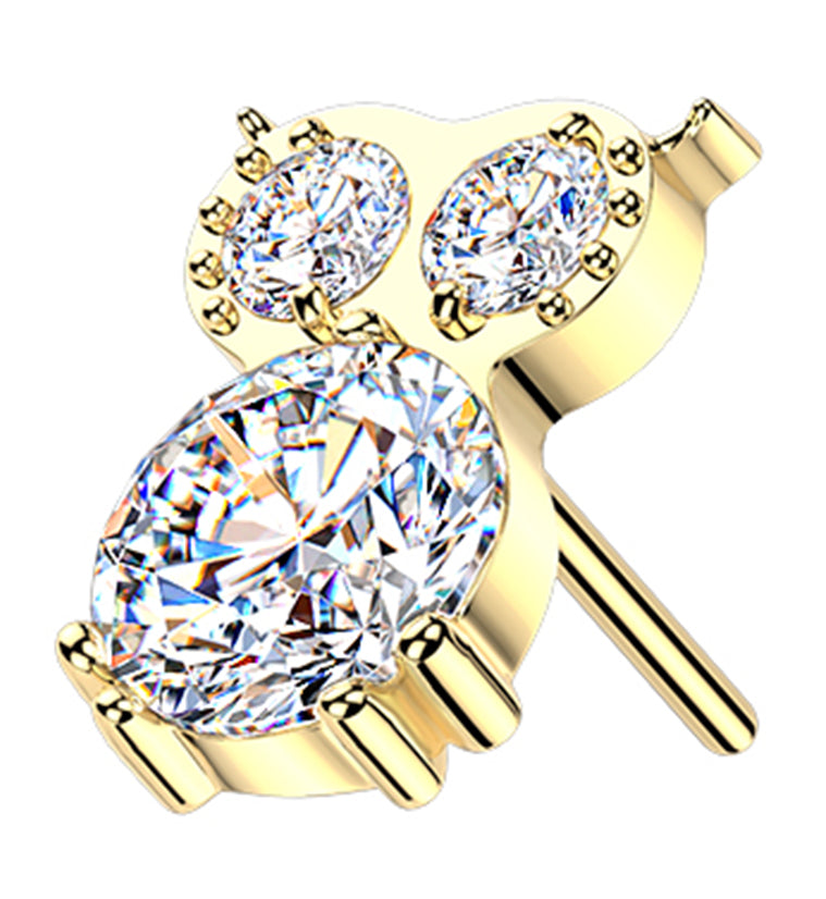Gold PVD Owl Clear CZ Titanium Threadless Top