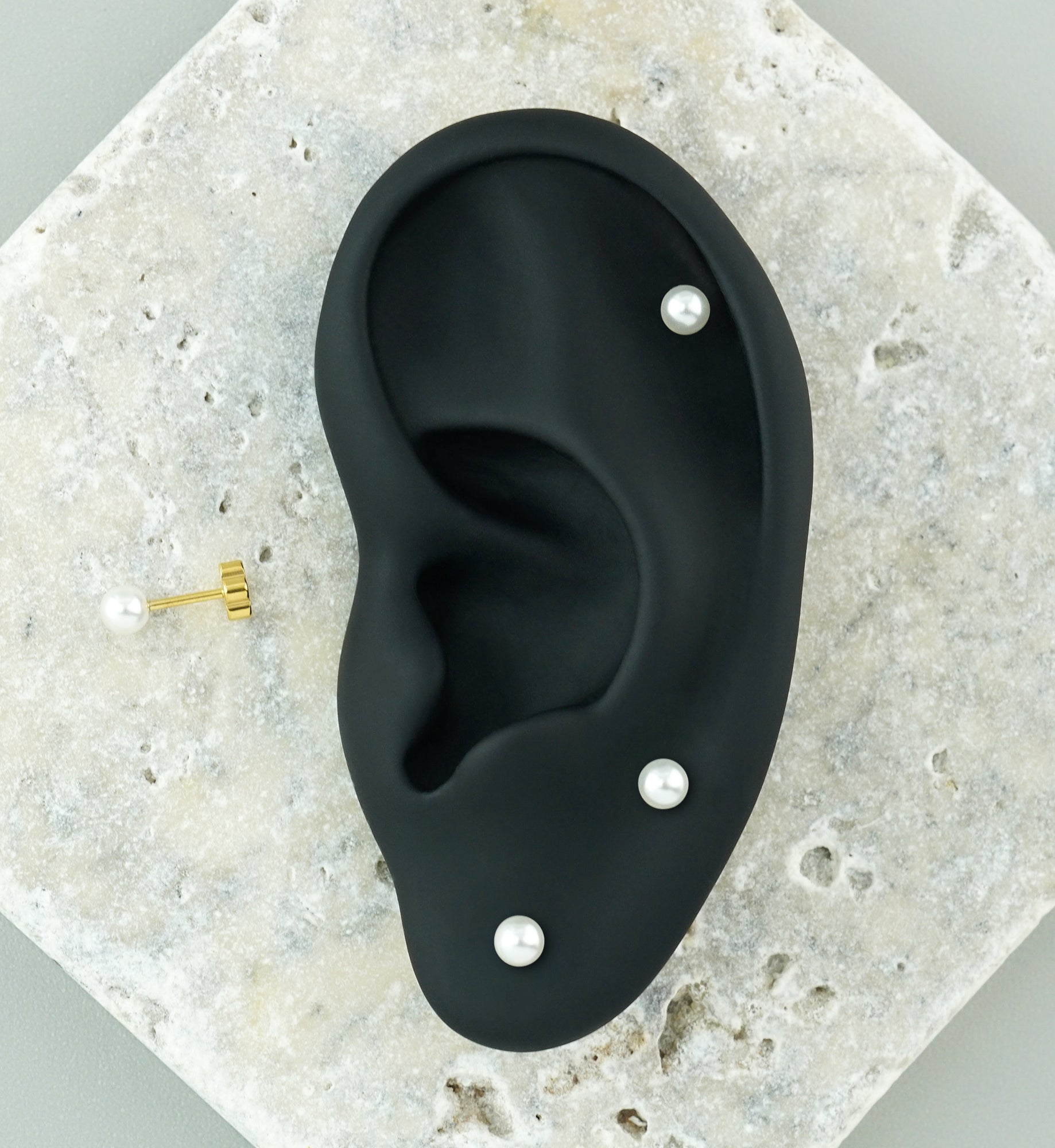 Gold PVD Pearl Stainless Steel Flower Back Stud Earrings