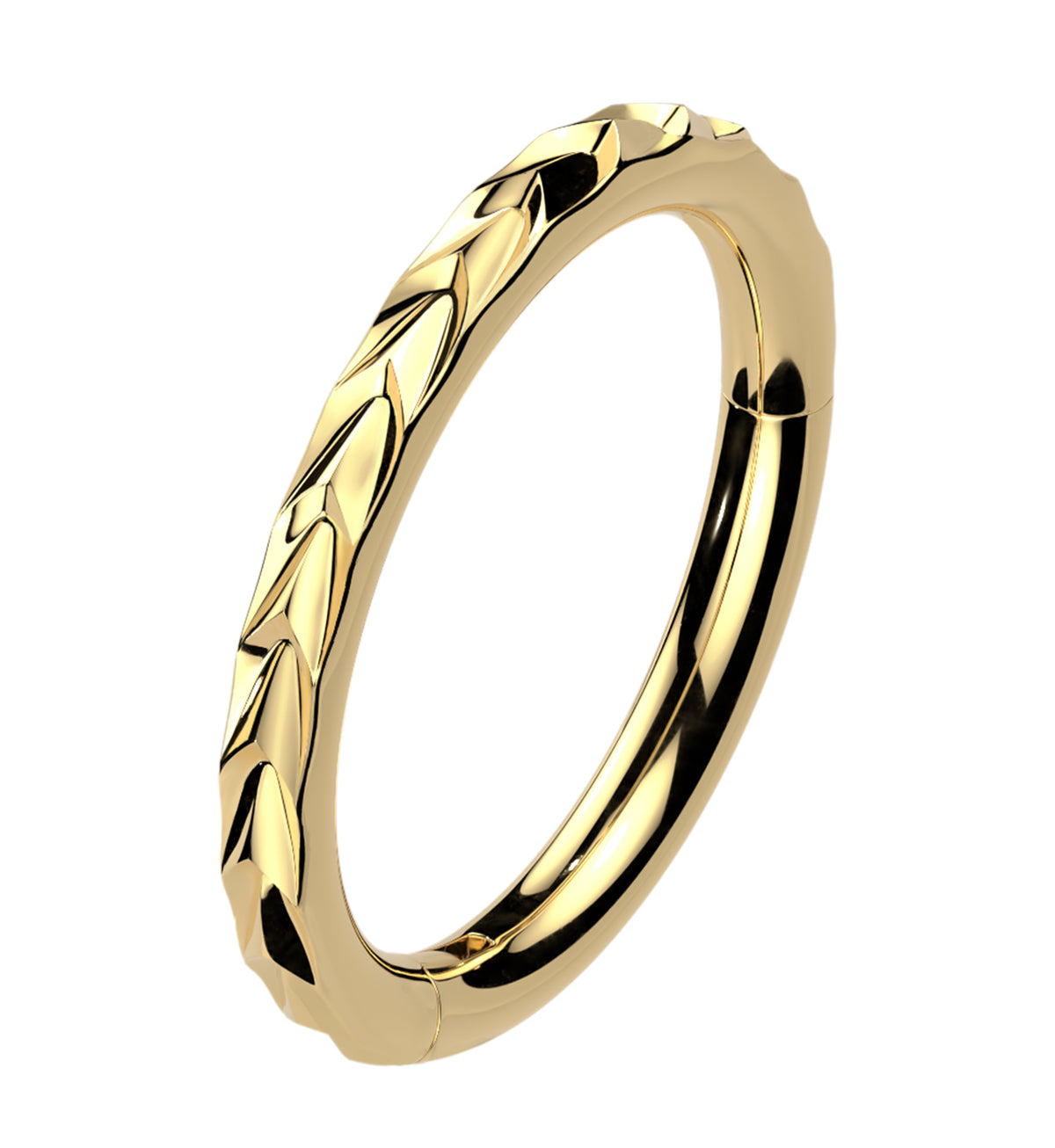 Gold PVD Plaited Edge Stainless Steel Hinged Segment Ring by Urban Body Jewelry