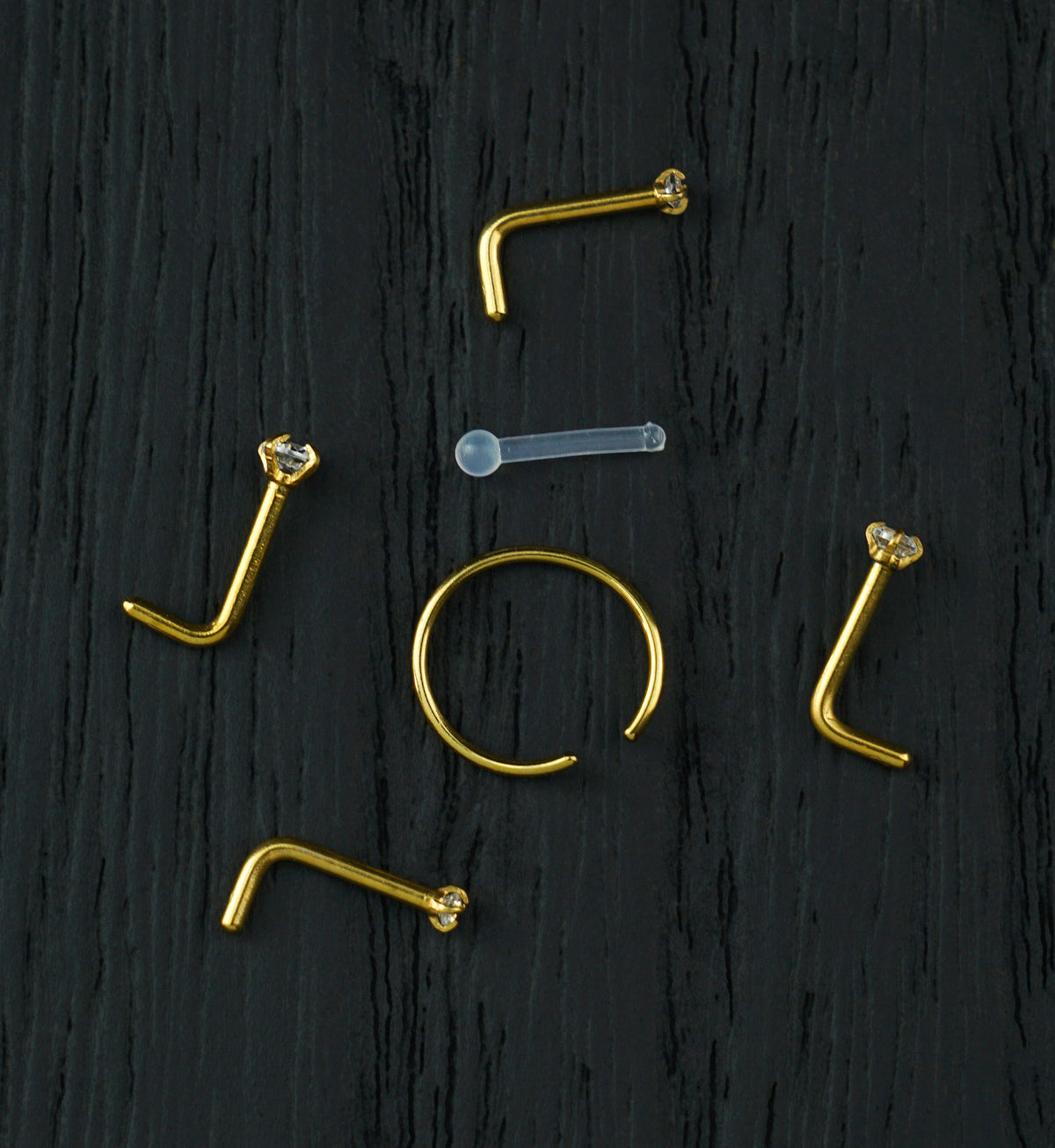Gold PVD Prong Clear CZ Stainless Steel L Bend/Stud/Hoop Variety Pack (6 Pack)
