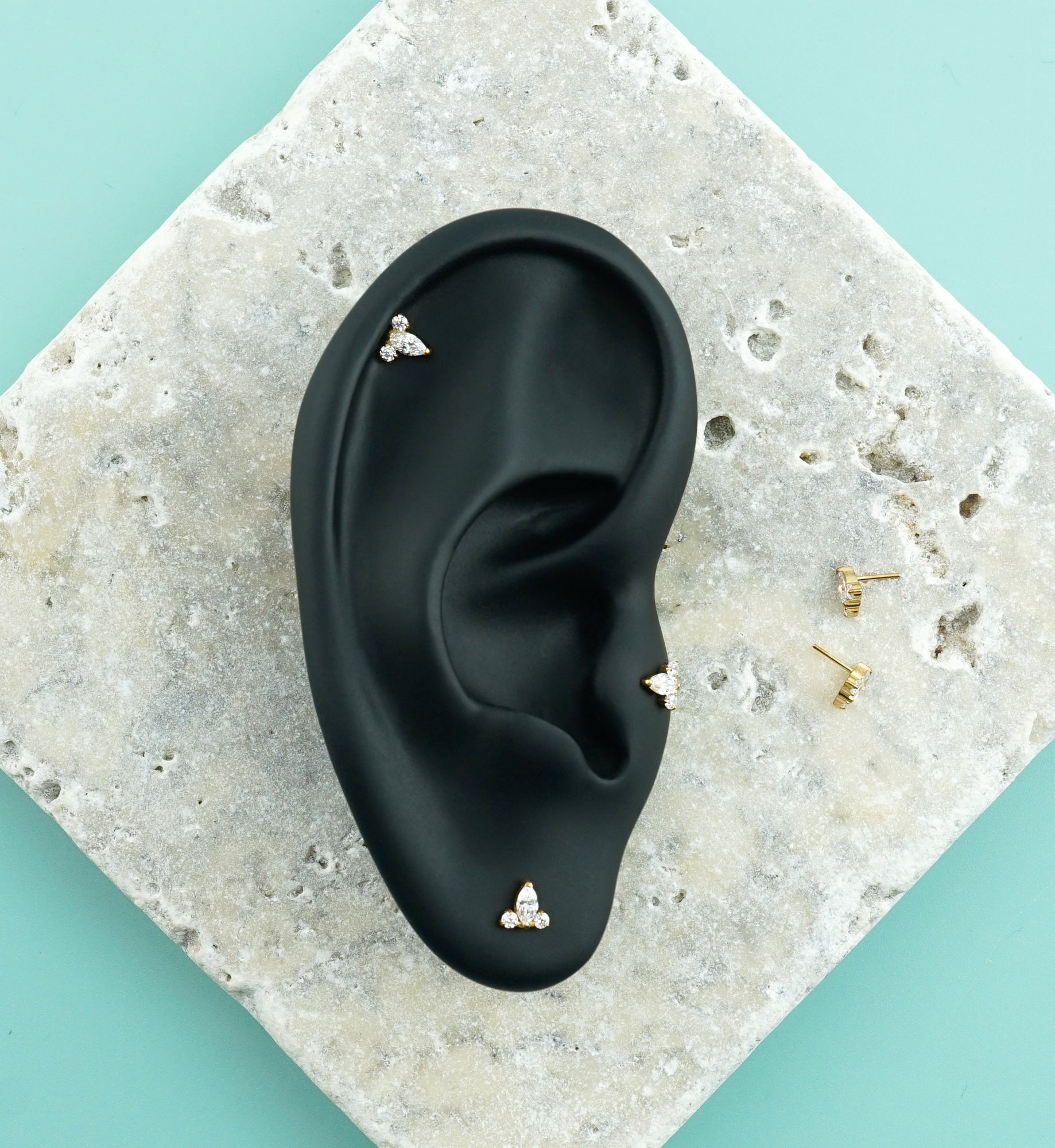 Gold PVD Radiant Point CZ Titanium Threadless Top