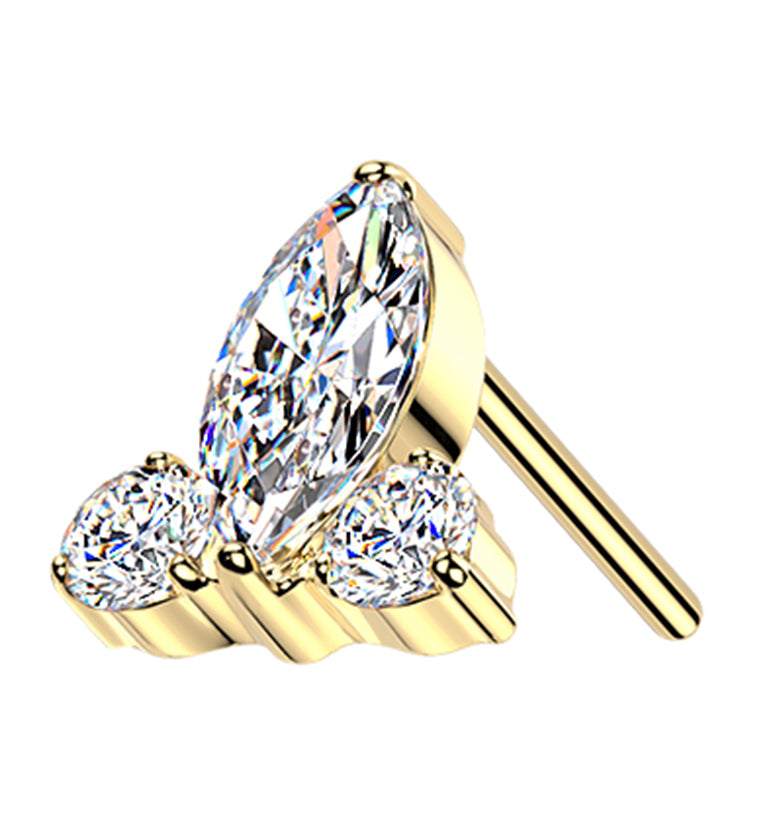 Gold PVD Radiant Point CZ Titanium Threadless Top