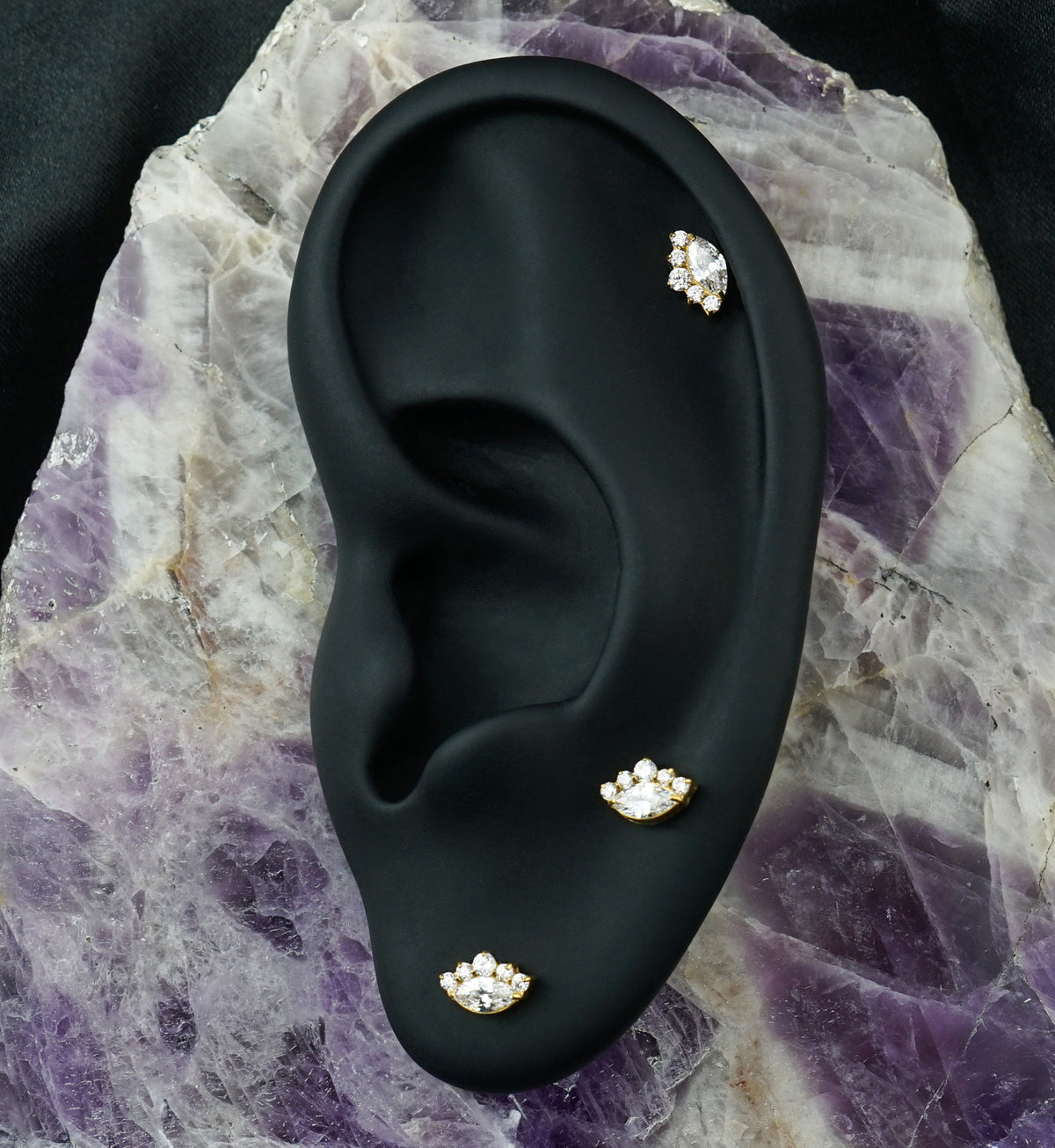 Gold PVD Radiating Marquise CZ Titanium Threadless Top