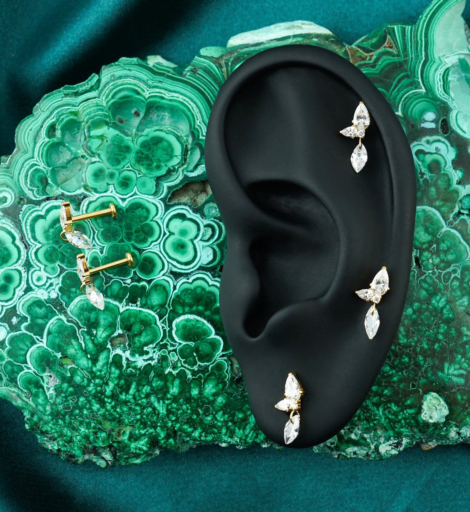 Gold PVD Razorleaf CZ Dangle Titanium Threadless Labret