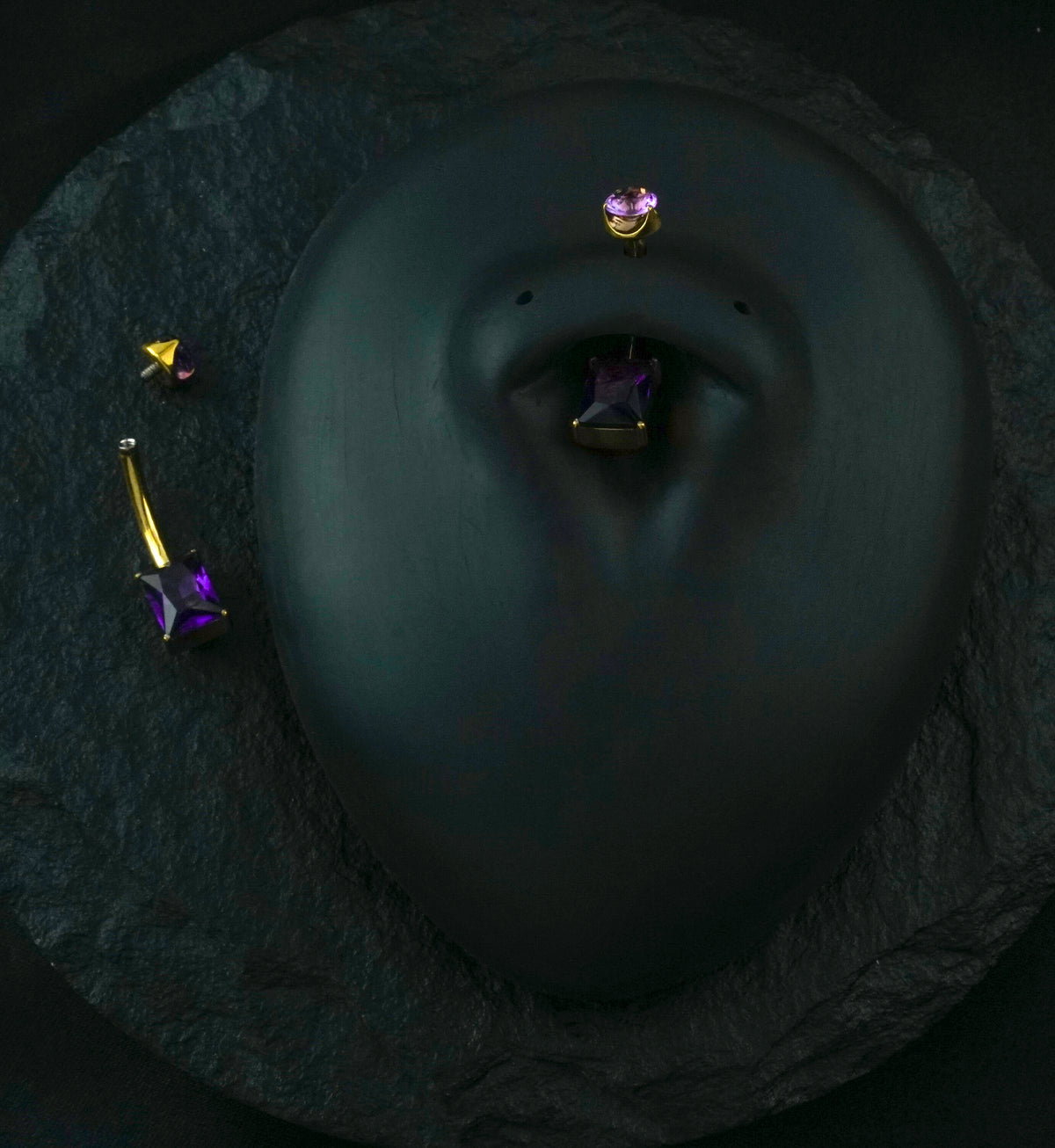Gold PVD Rectangle Amethyst Stone Titanium Internally Threaded Belly Button Ring
