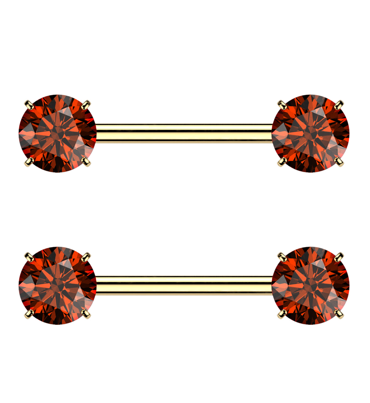 Gold PVD Red CZ Titanium Threadless Nipple Barbells by Urban Body Jewelry
