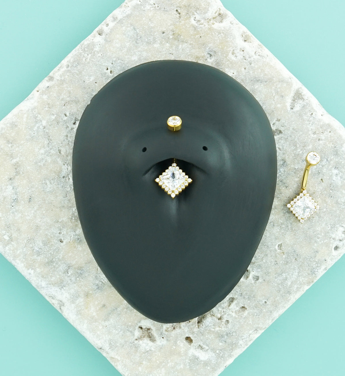 Gold PVD Rhombus Pave Edge CZ Titanium Internally Threaded Belly Button Ring