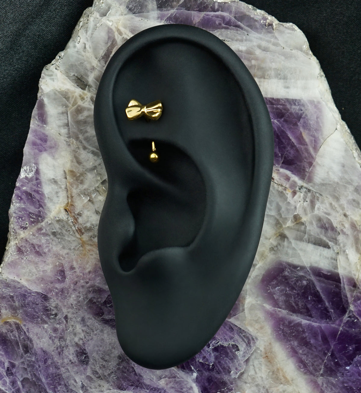 Gold PVD Ribbon Bow Titanium Threadless Curved Barbell