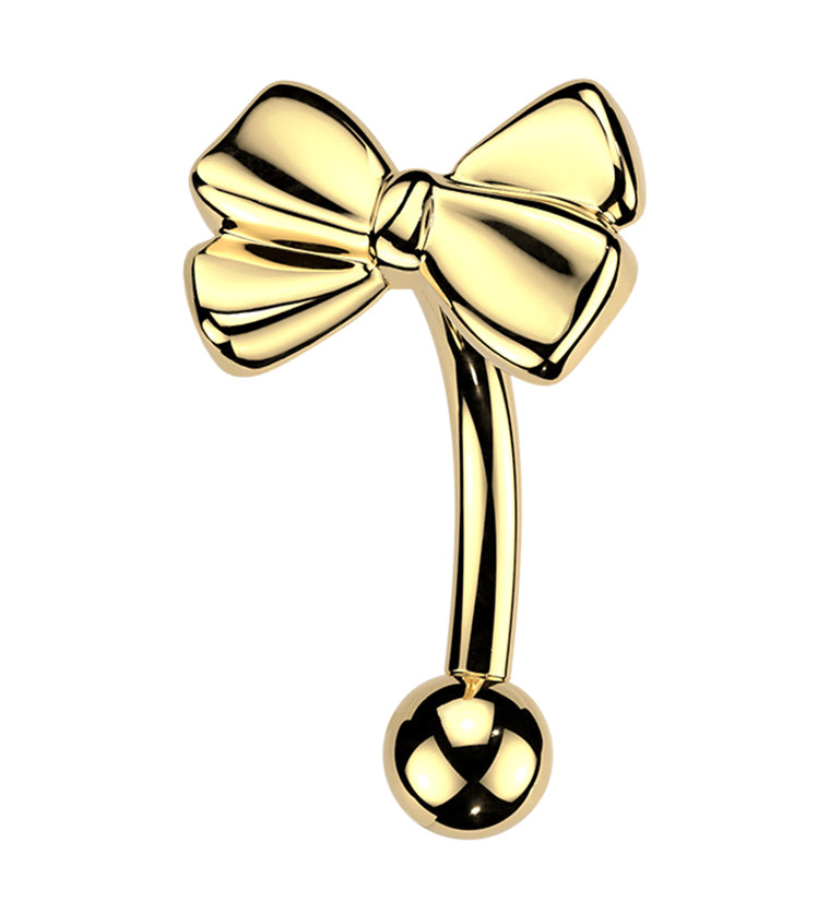 Gold PVD Ribbon Bow Titanium Threadless Curved Barbell