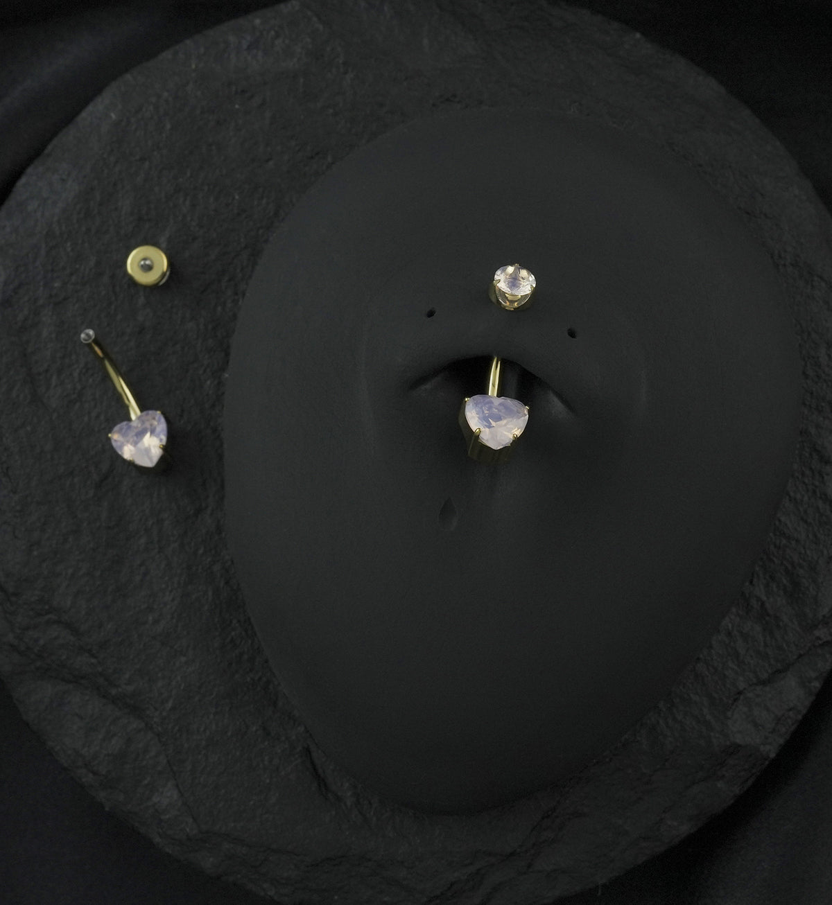 Gold PVD Rose Quartz Stone Heart Internally Threaded Titanium Belly Button Ring