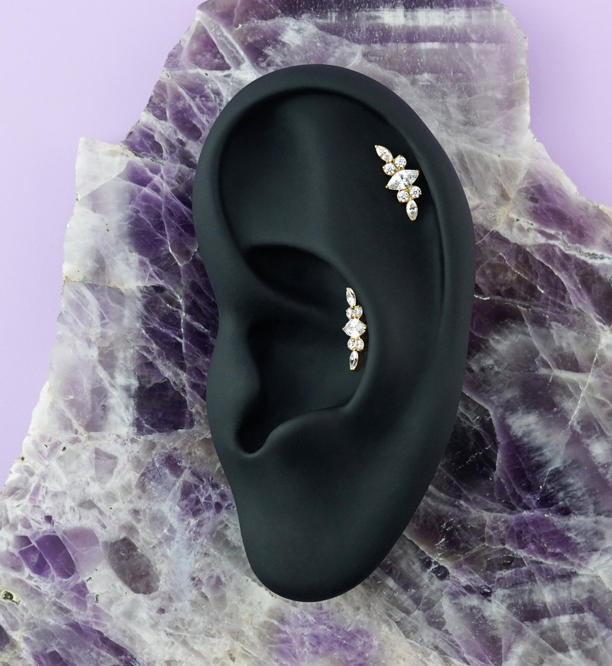 Gold PVD Royal Crest CZ Titanium Threadless Labret